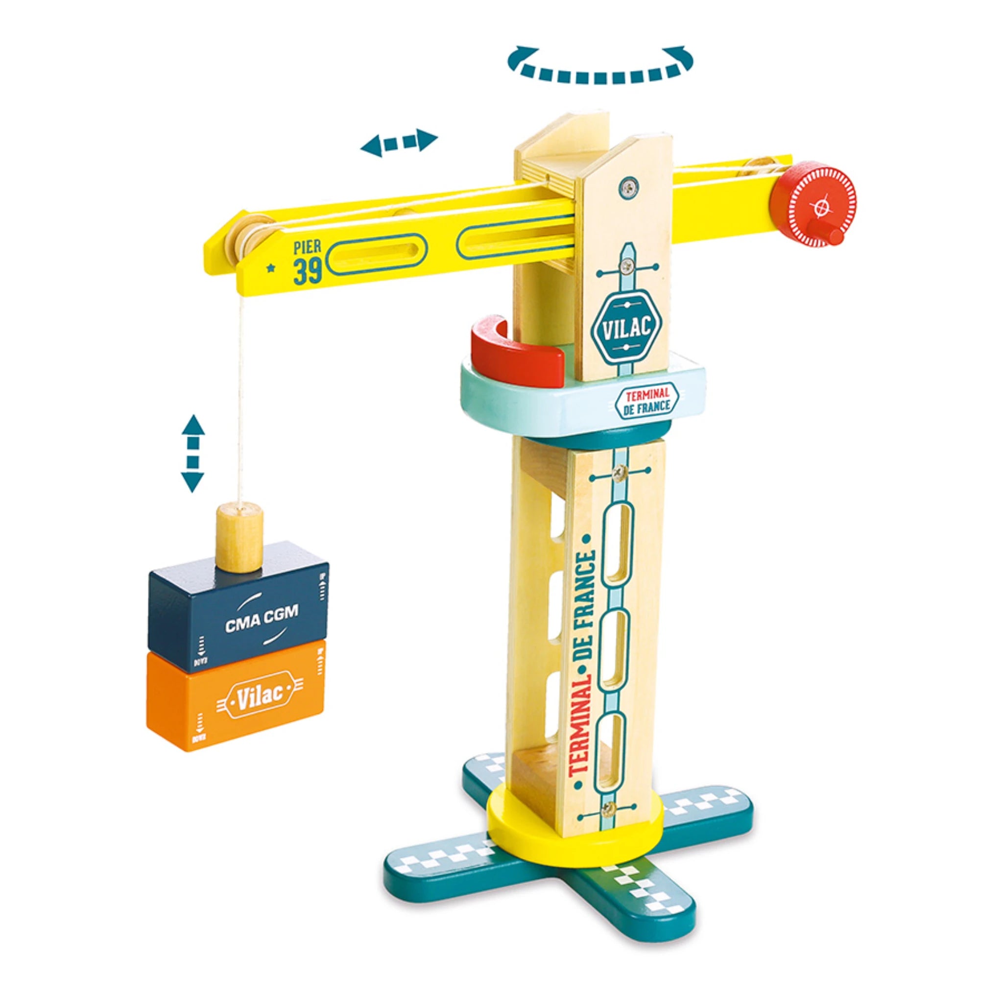 Vilac Spielkran „Grue le Docker“ – Holzdrehkran ab 3 Jahren