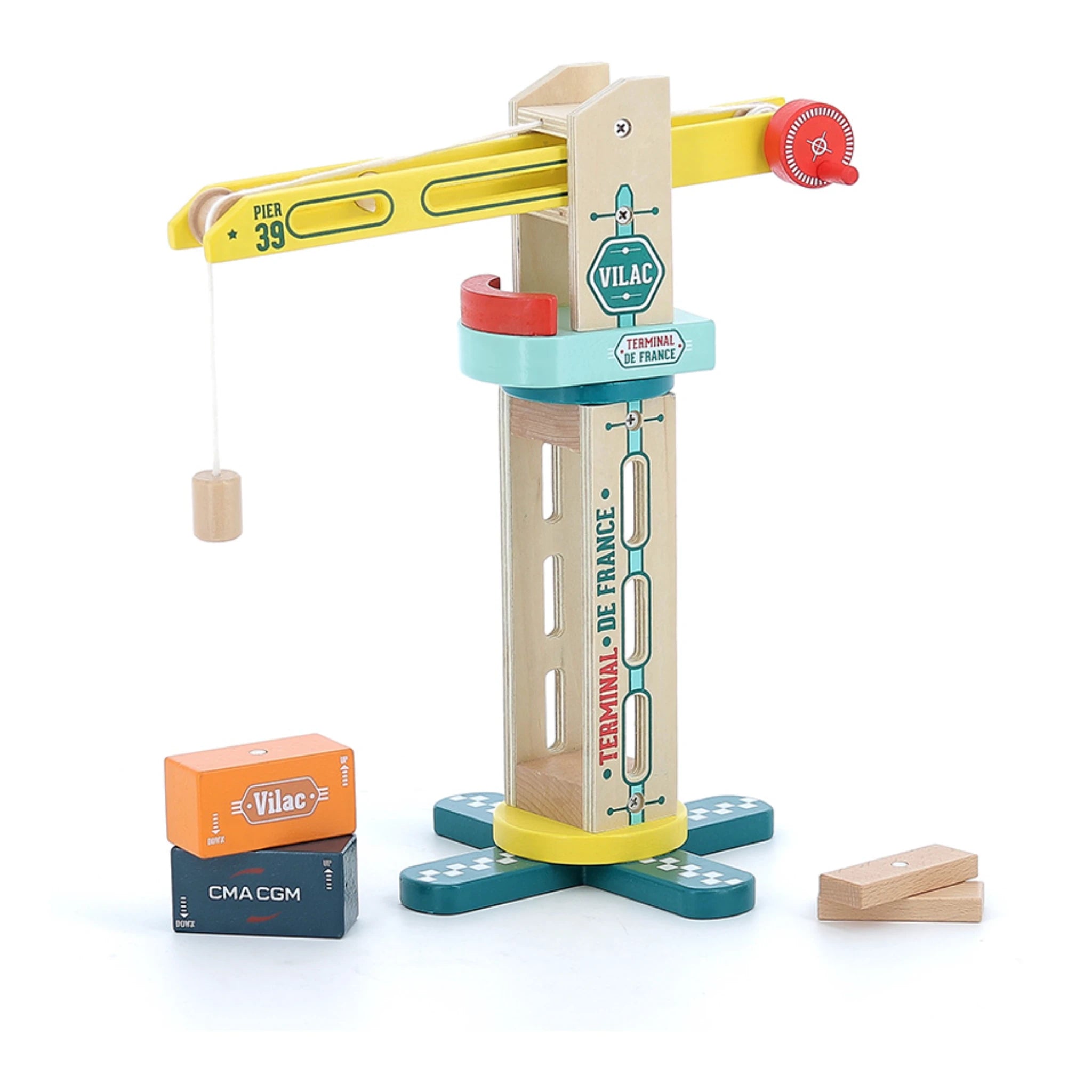Vilac Spielkran „Grue le Docker“ – Holzdrehkran ab 3 Jahren