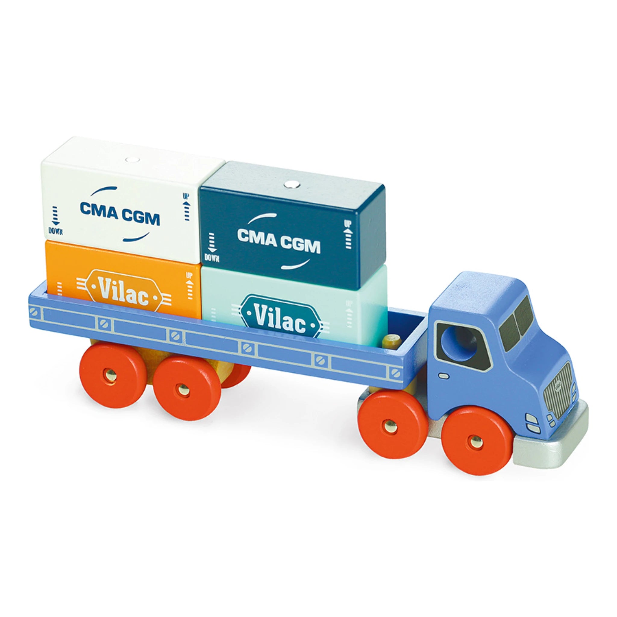 Vilac Container-LKW aus Holz – Spieltruck mit Containerblöcken ab 3 Jahren