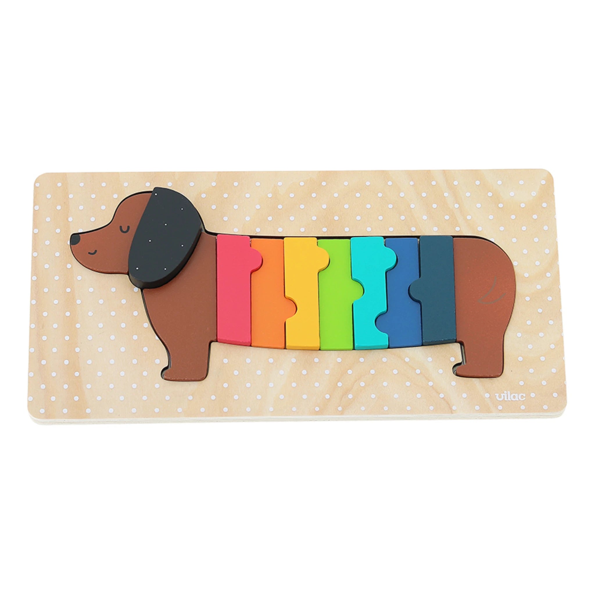 Vilac Dackel-Puzzle aus Holz – Steckspiel ab 1 Jahr, farbenfroh & robust