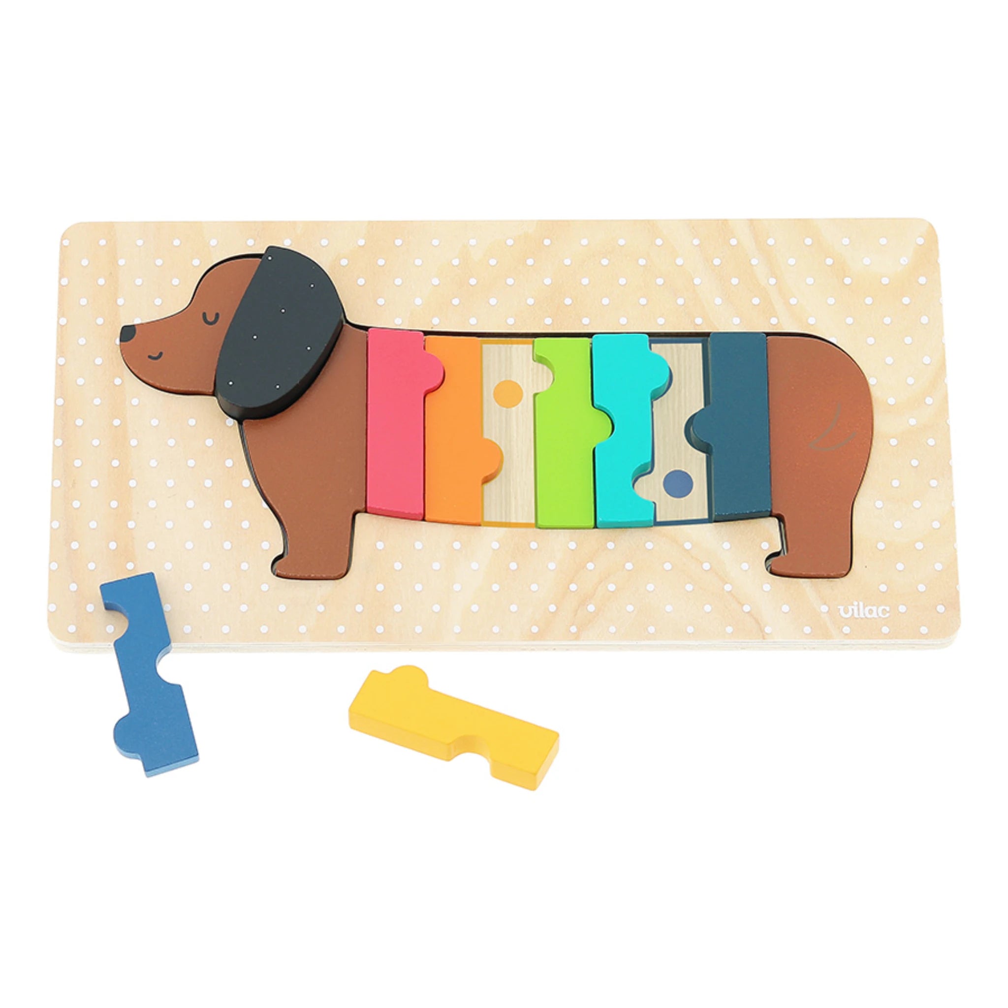Vilac Dackel-Puzzle aus Holz – Steckspiel ab 1 Jahr, farbenfroh & robust