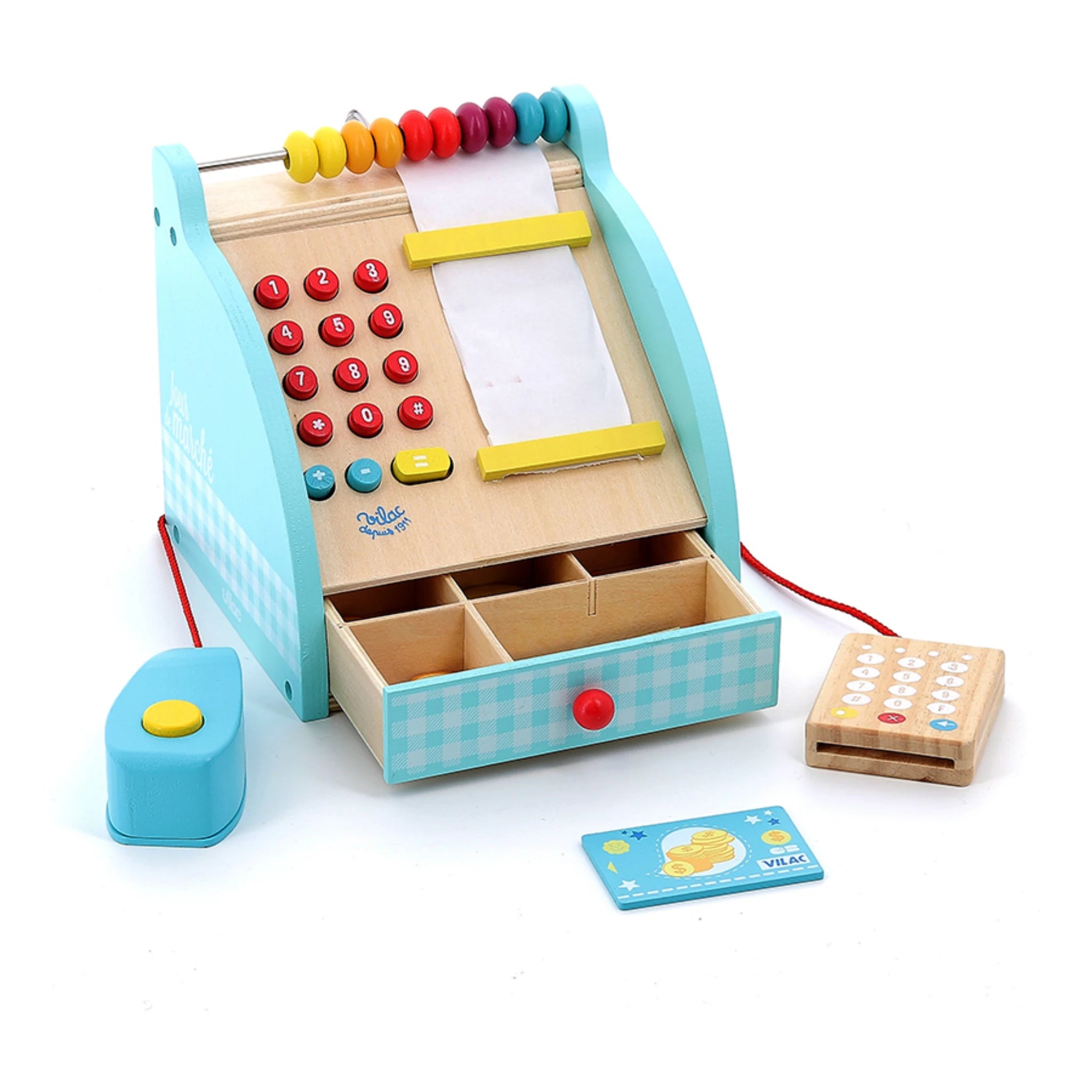 Vilac Spielkasse aus Holz – Kasse mit Scanner & Zubehör ab 3 Jahren
