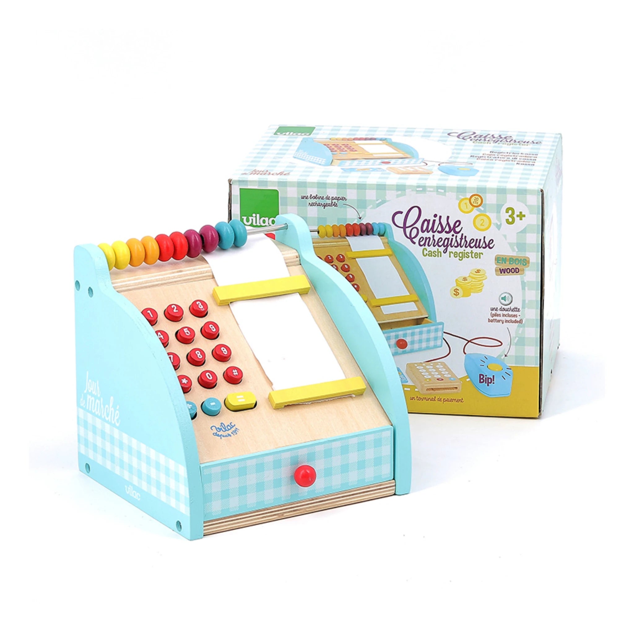 Vilac Spielkasse aus Holz – Kasse mit Scanner & Zubehör ab 3 Jahren