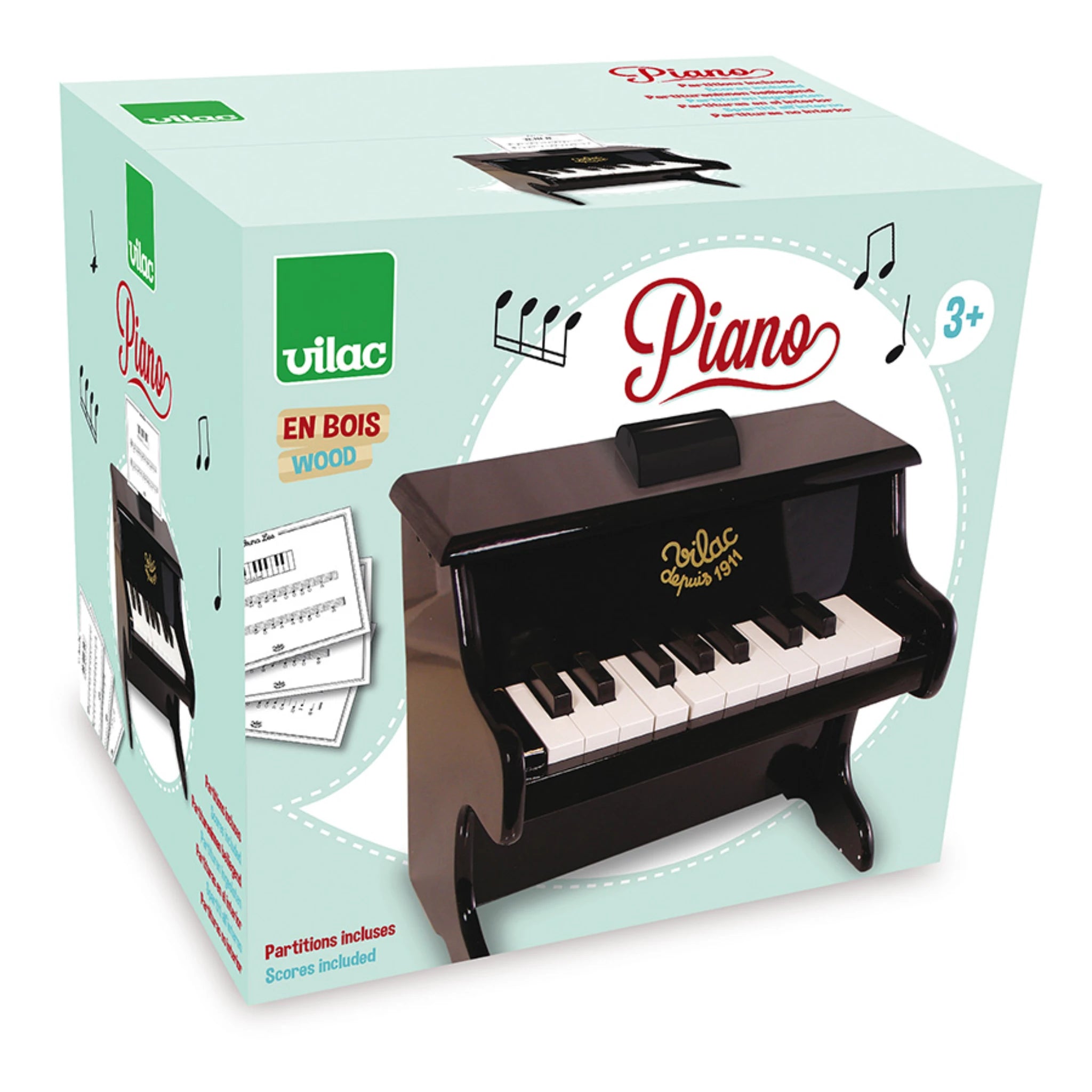 Vilac Kinderklavier aus Holz – Musikinstrument ab 3 Jahren inkl. Notenblätter