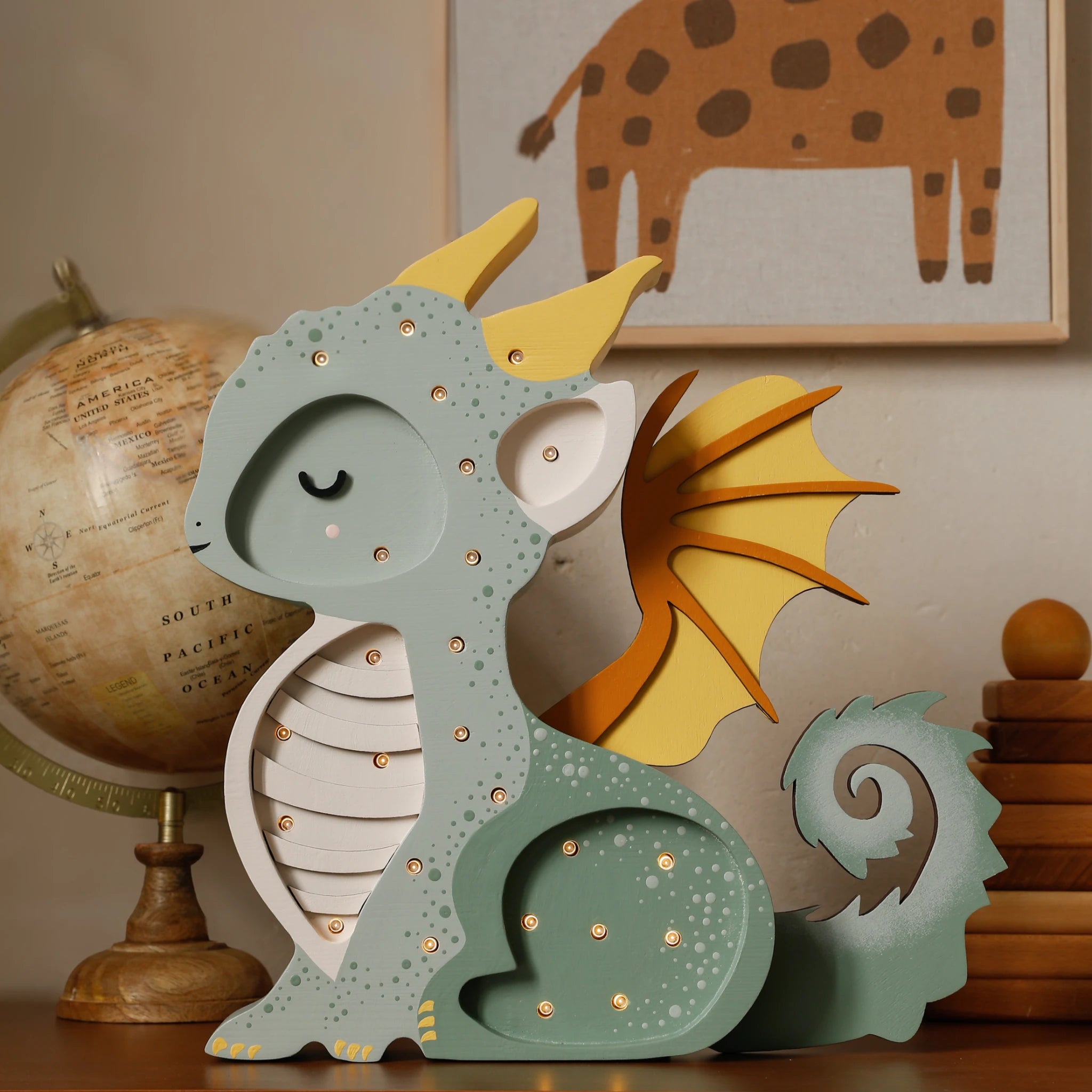 Holzlampe Baby Drache Grün - Little Lights