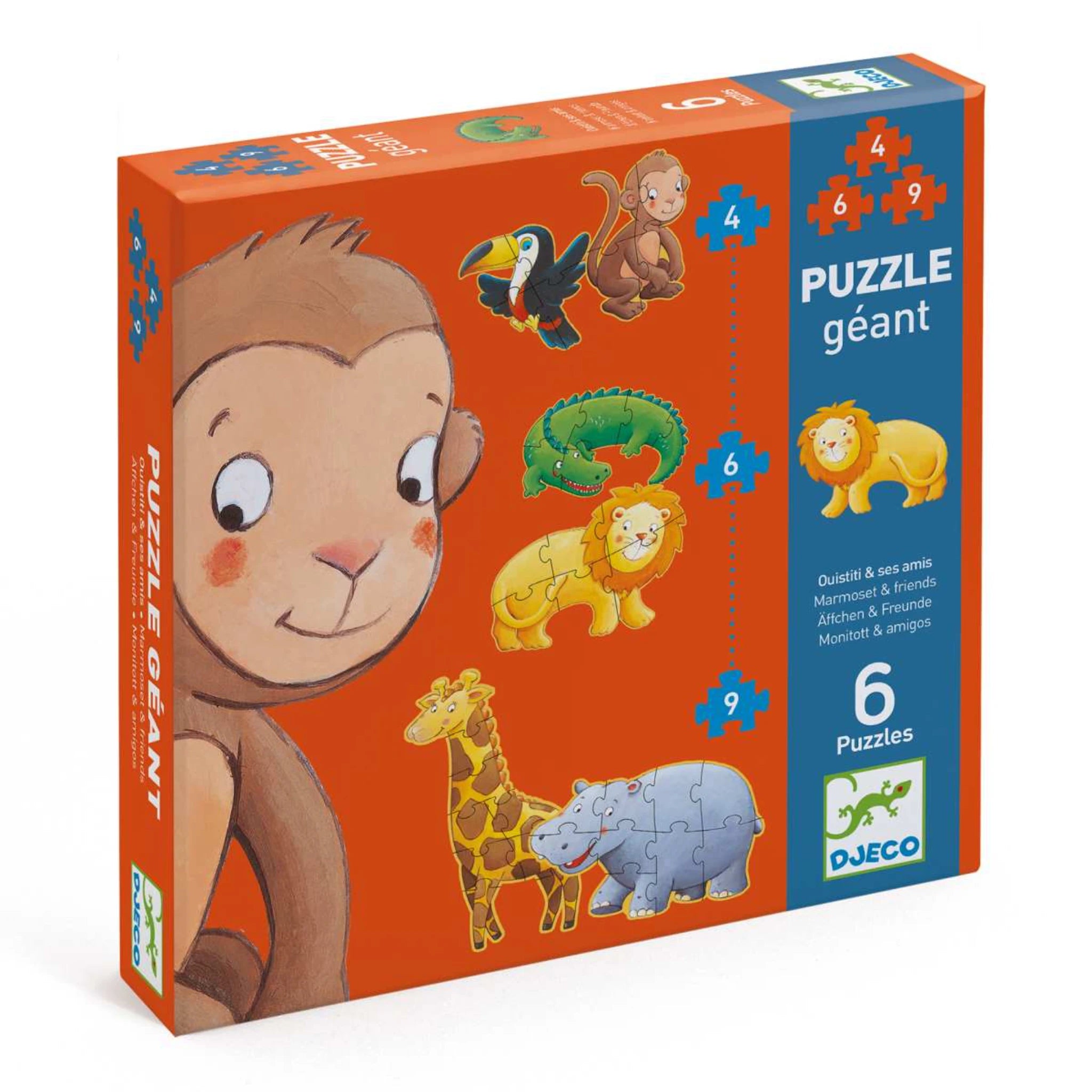 Riesenpuzzle: Dschungeltiere - 4,6,9 Teile - Djeco