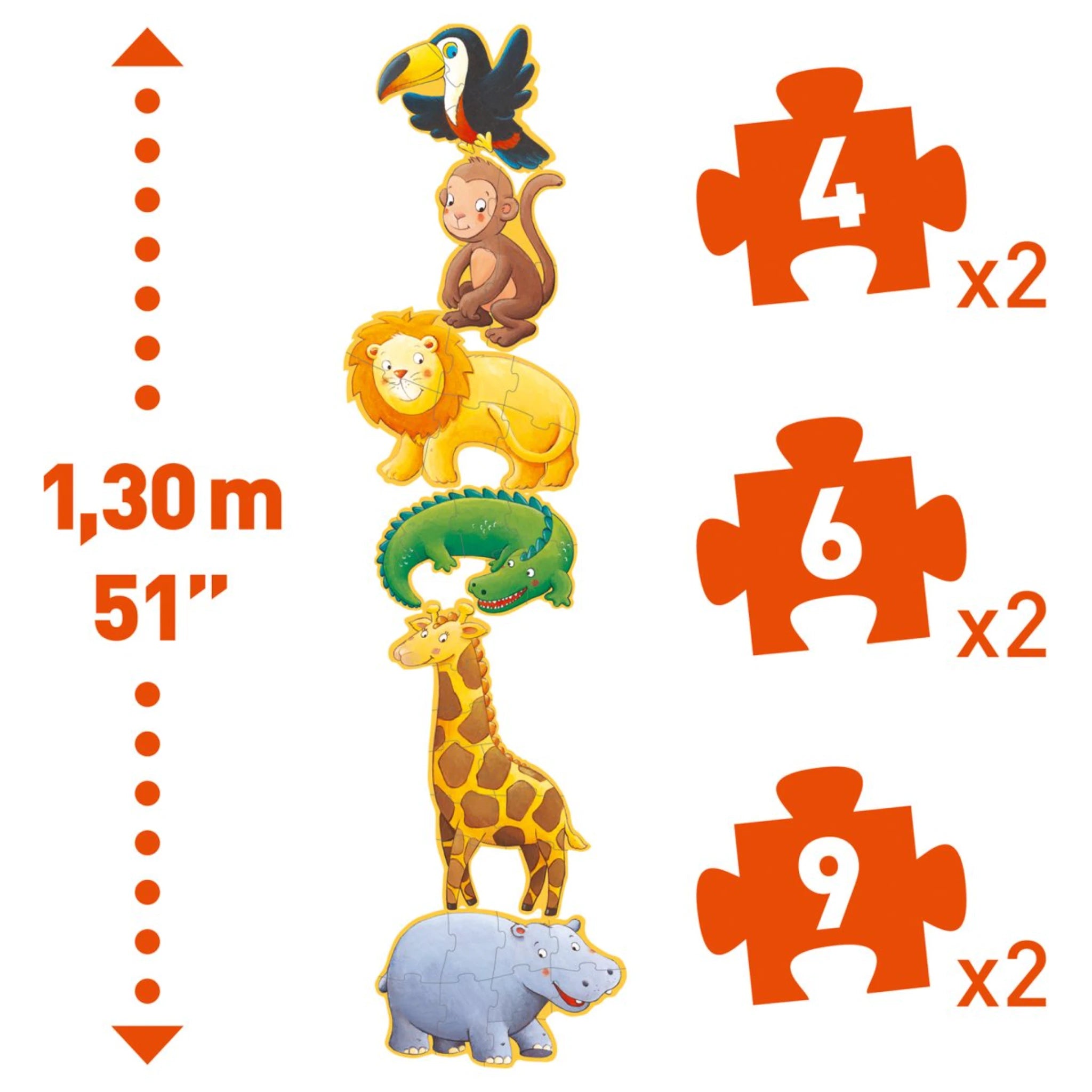 Riesenpuzzle: Dschungeltiere - 4,6,9 Teile - Djeco