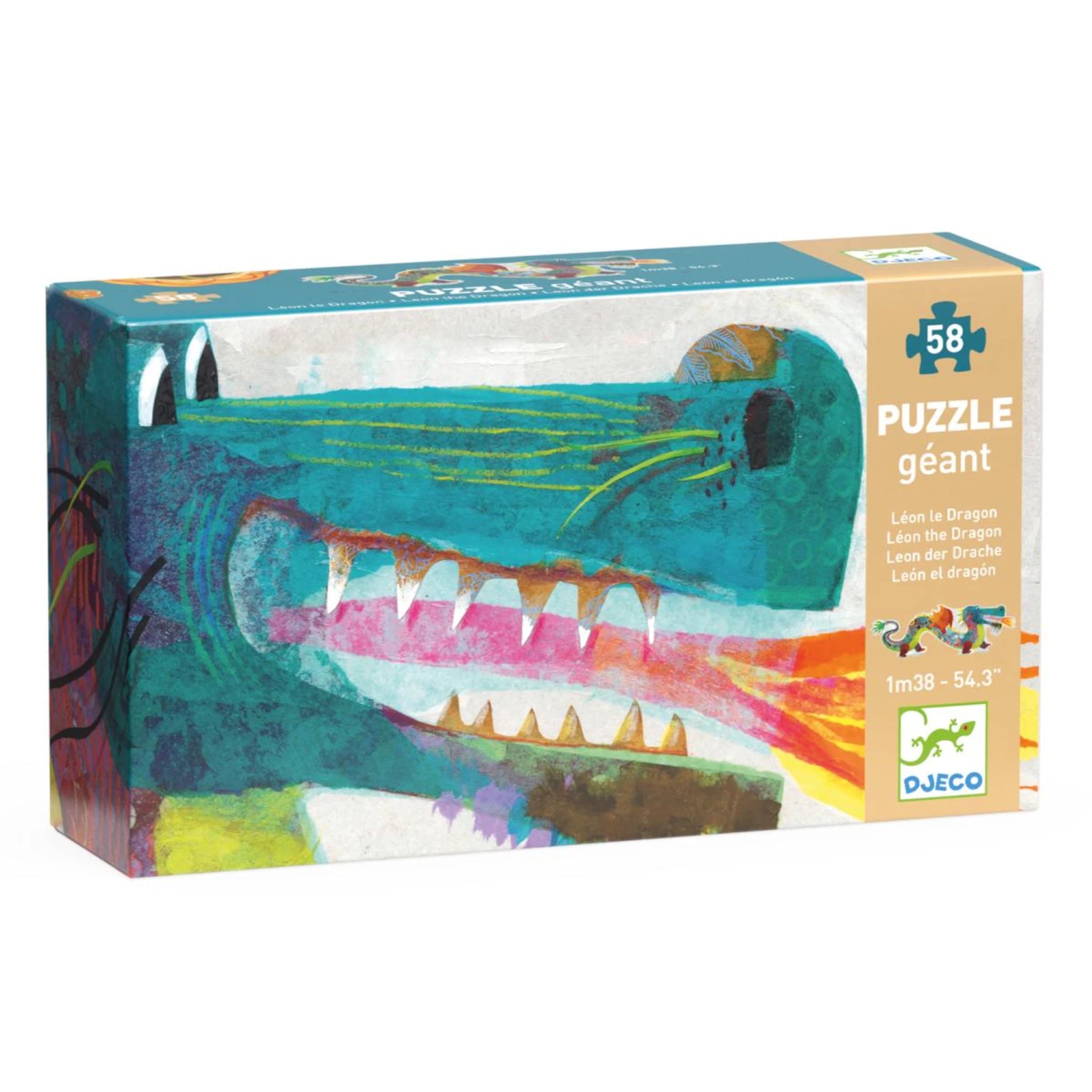 Djeco Riesenpuzzle „Léon der Drache“ – 58 Teile, 138 cm lang für Kinder ab 5 Jahren