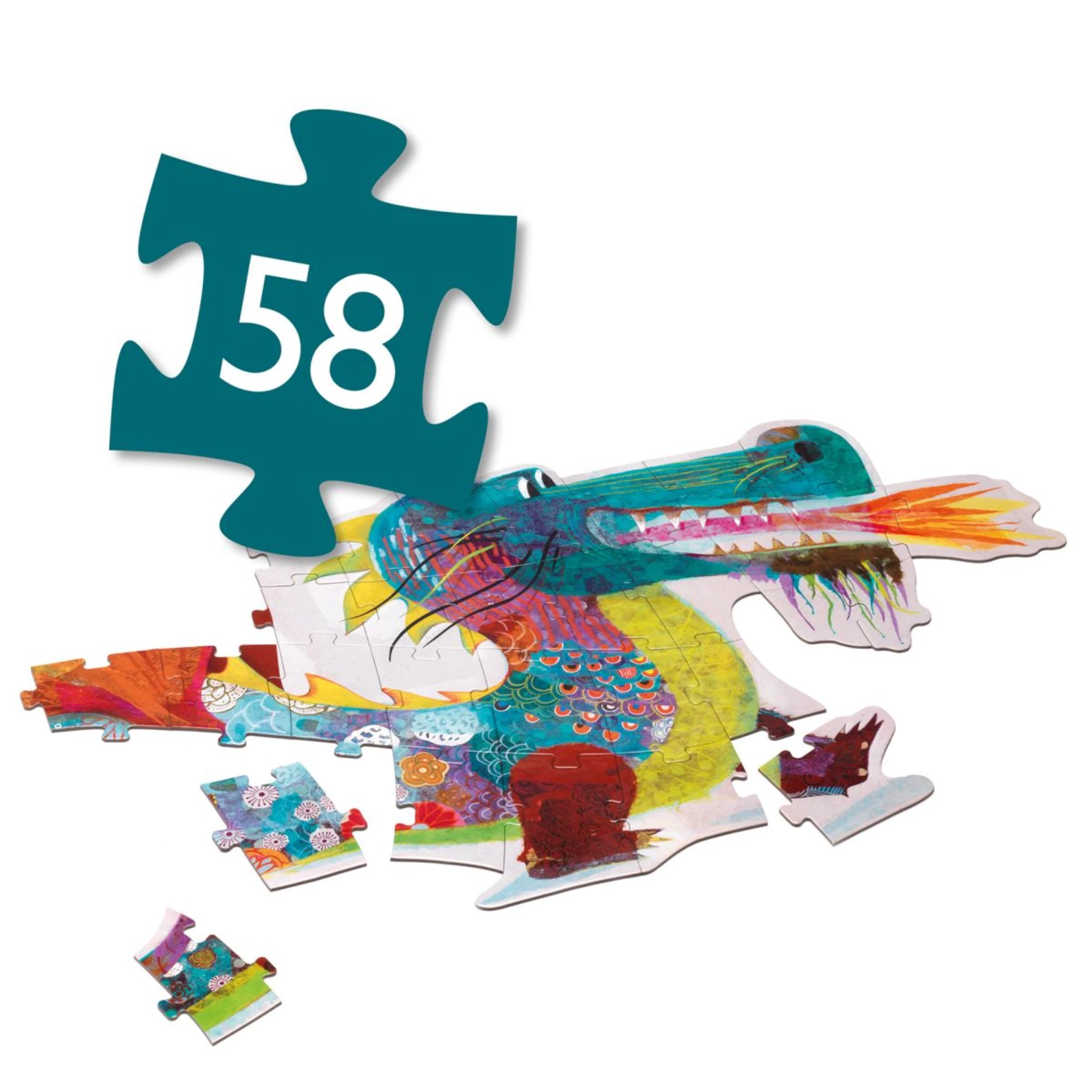 Djeco Riesenpuzzle „Léon der Drache“ – 58 Teile, 138 cm lang für Kinder ab 5 Jahren