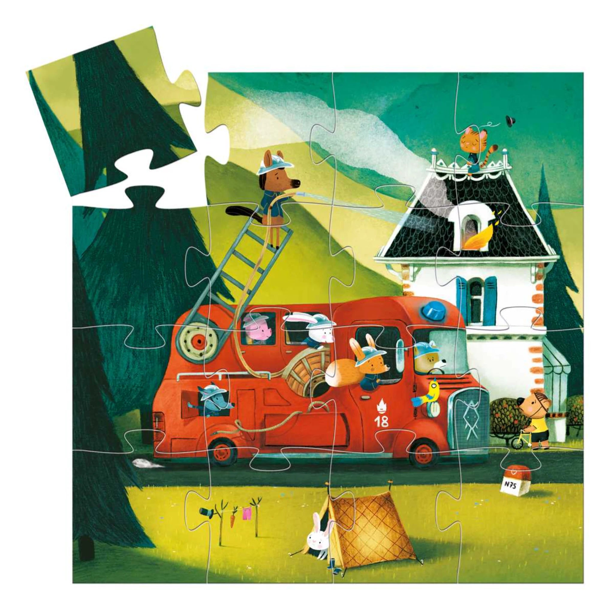 Djeco Puzzle „Feuerwehrauto“ – 16 Teile ab 3 Jahren in dekorativer Box