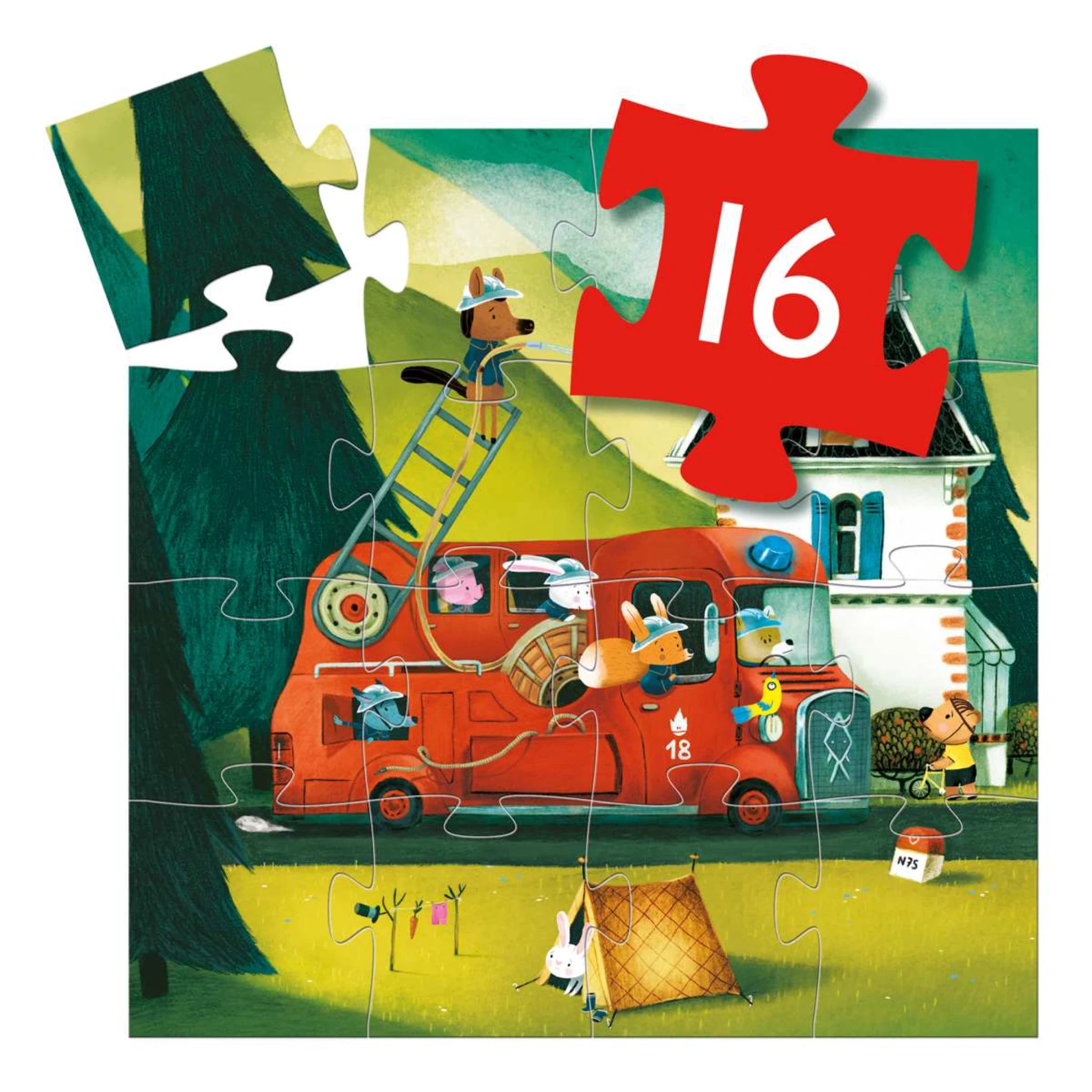 Djeco Puzzle „Feuerwehrauto“ – 16 Teile ab 3 Jahren in dekorativer Box