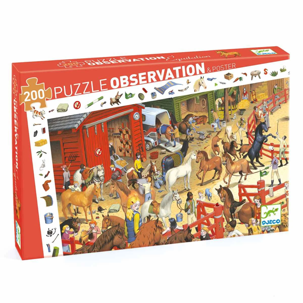 Djeco Observation Puzzle „Reiterhof“ – 200 Teile mit Suchspiel ab 6 Jahren