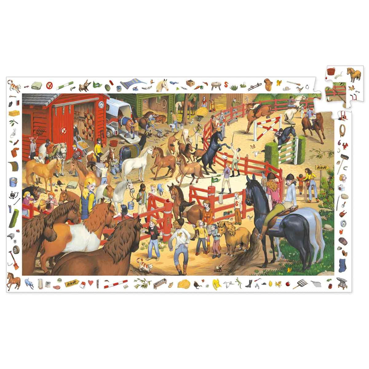 Djeco Observation Puzzle „Reiterhof“ – 200 Teile mit Suchspiel ab 6 Jahren