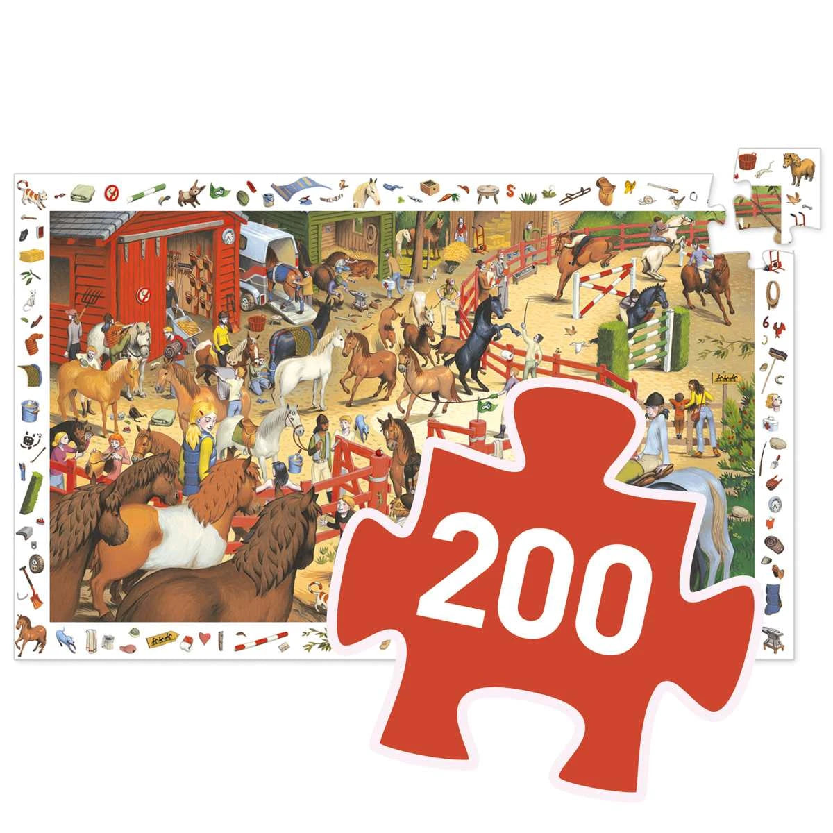 Djeco Observation Puzzle „Reiterhof“ – 200 Teile mit Suchspiel ab 6 Jahren