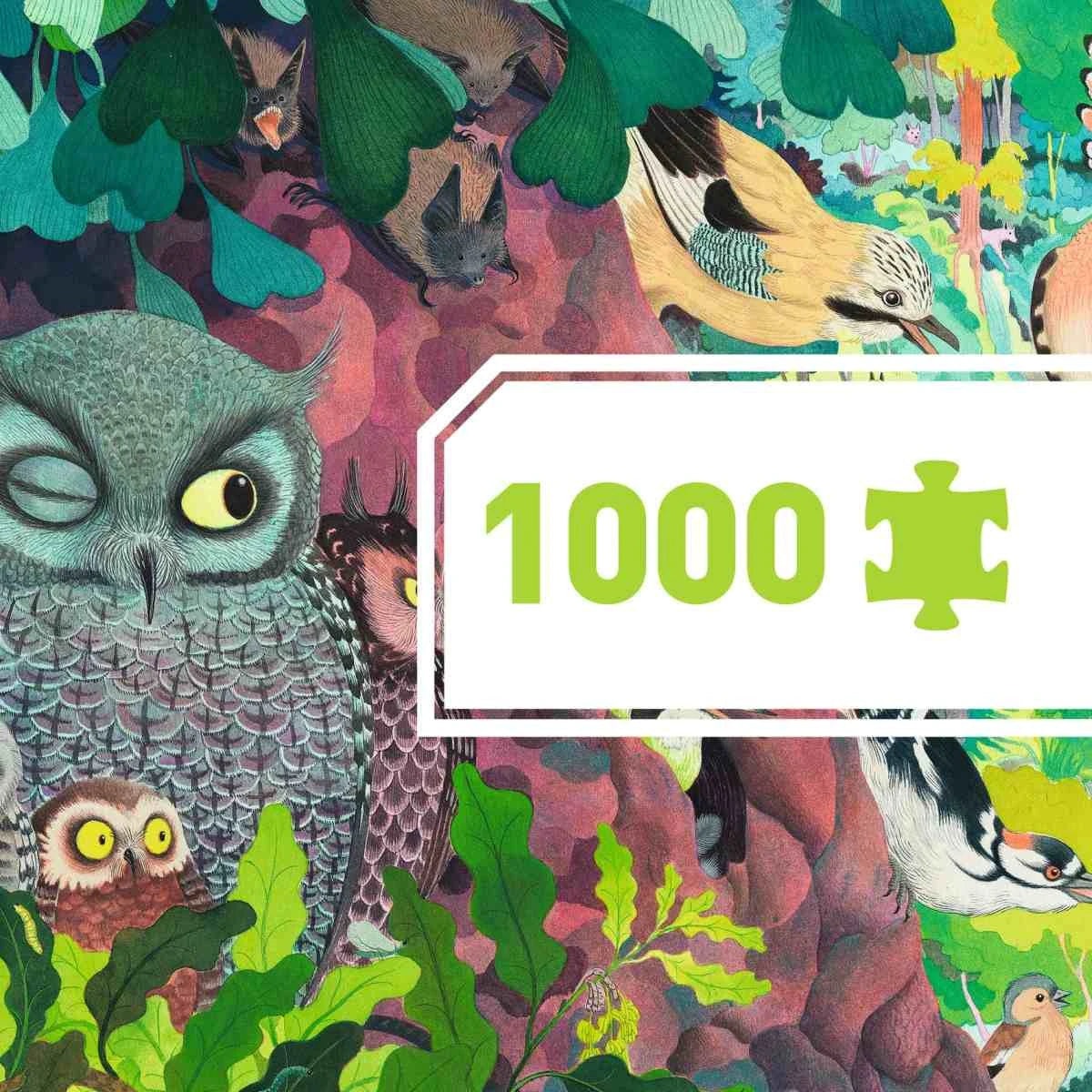 Djeco Puzzle Gallery „Owls and Birds“ – 1000 Teile Panorama-Puzzle