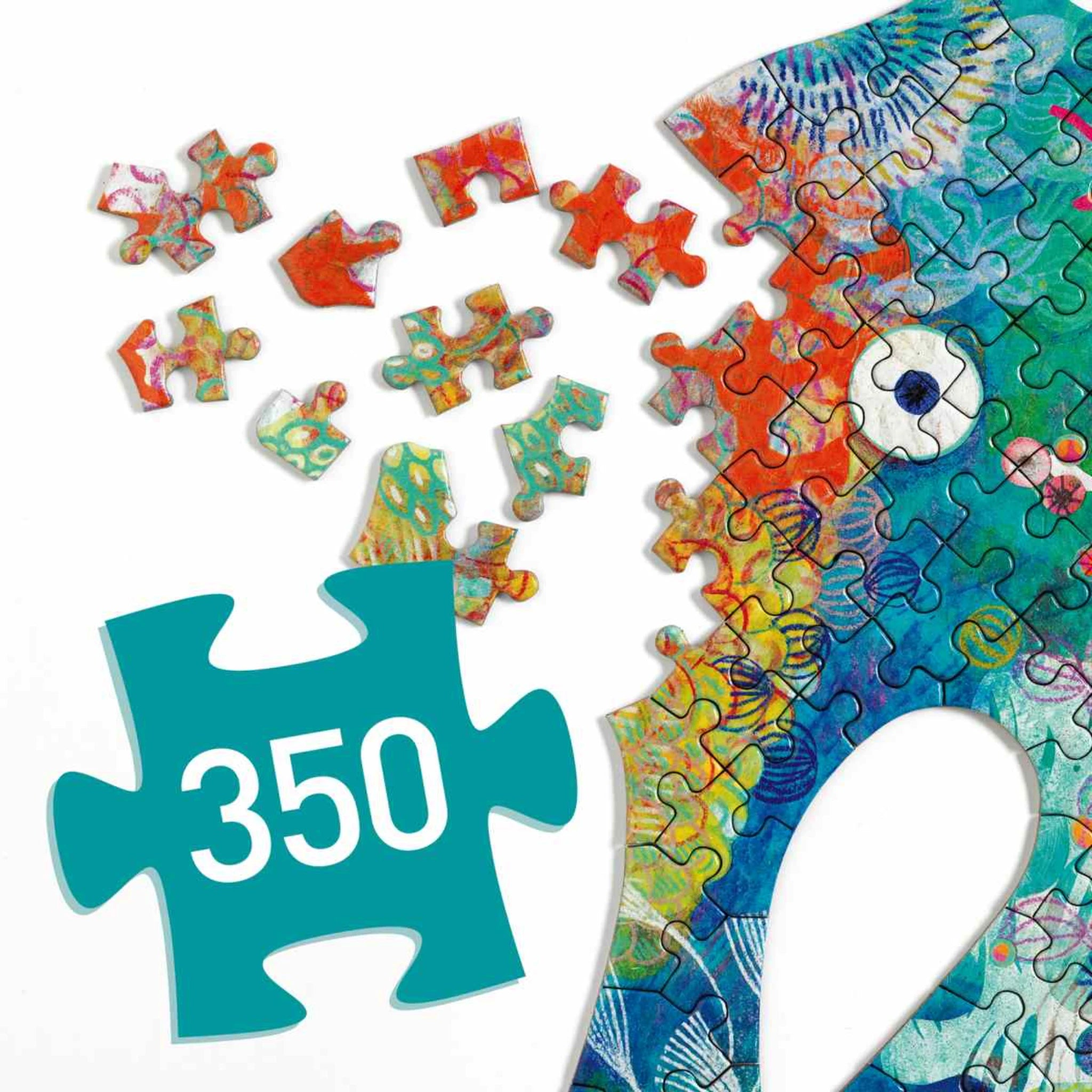 Djeco Puzzle „Puzz’Art Sea Horse“ – 350 Teile Kunstpuzzle in Seepferdchenform
