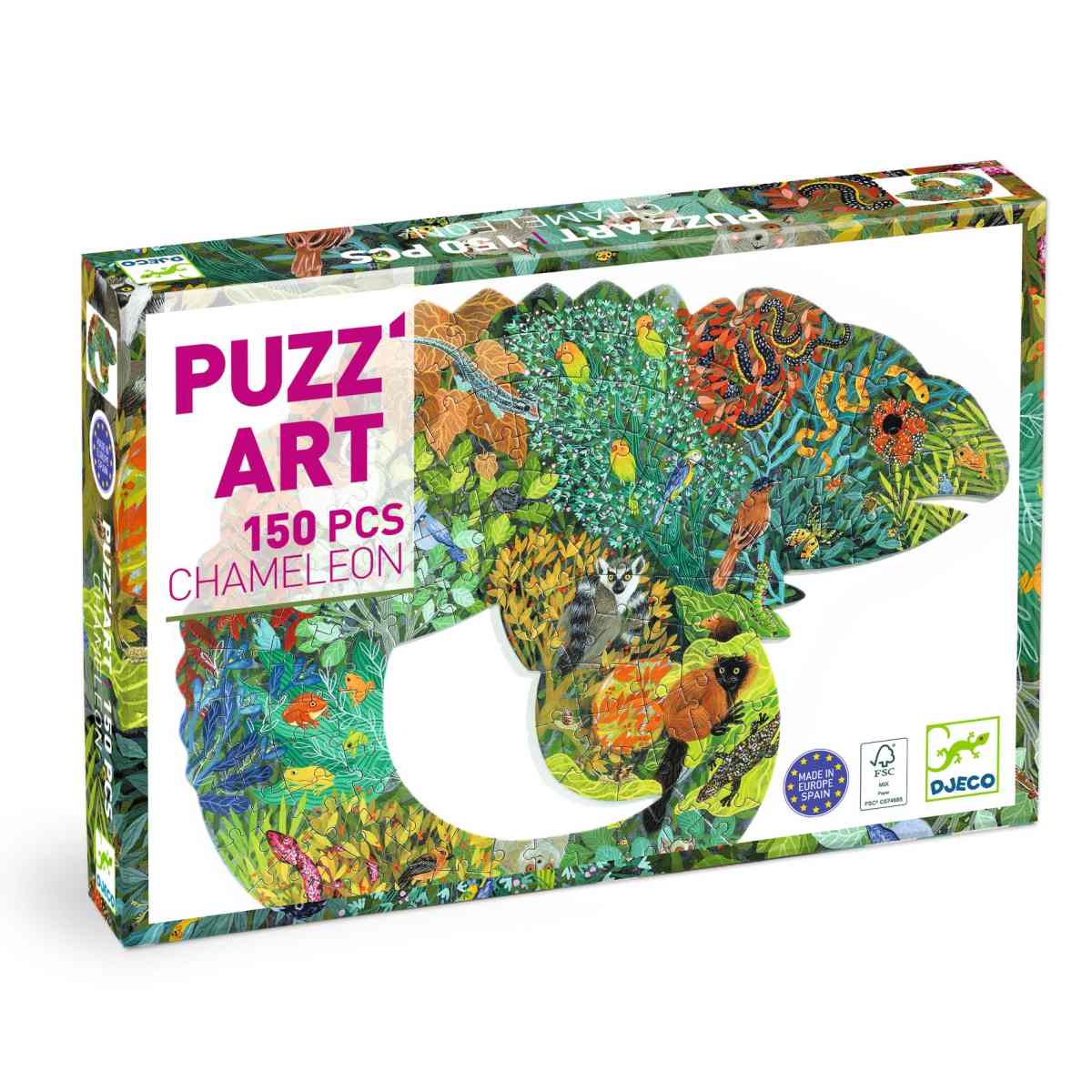 Djeco Puzzle „Puzz’Art Chameleon“ – 150-teiliges Kunstpuzzle in Chamäleonform