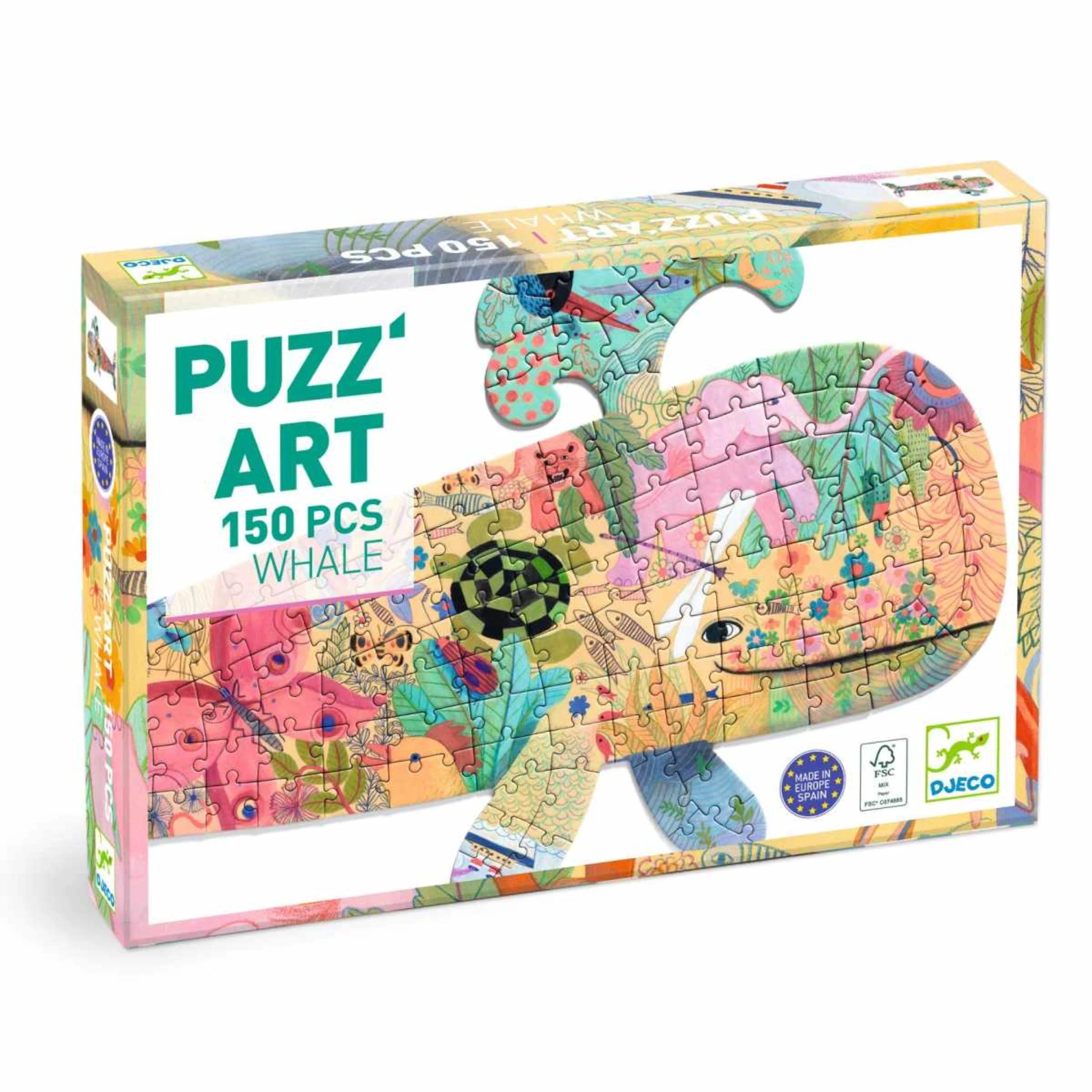Djeco Puzzle „Puzz’Art Whale“ – 150-teiliges Kunstpuzzle in Walform ab 6 Jahren