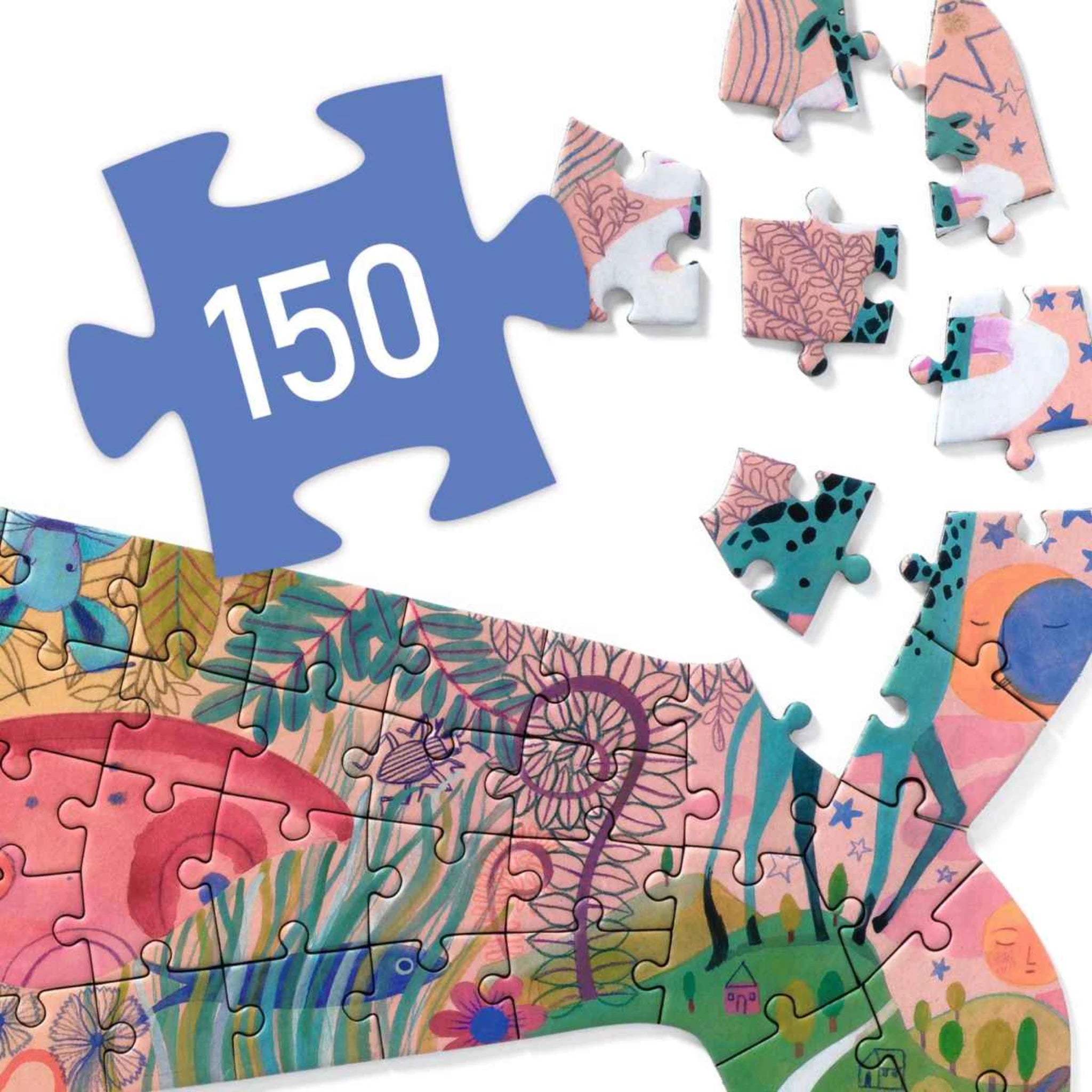 Djeco Puzzle „Puzz’Art Whale“ – 150-teiliges Kunstpuzzle in Walform ab 6 Jahren