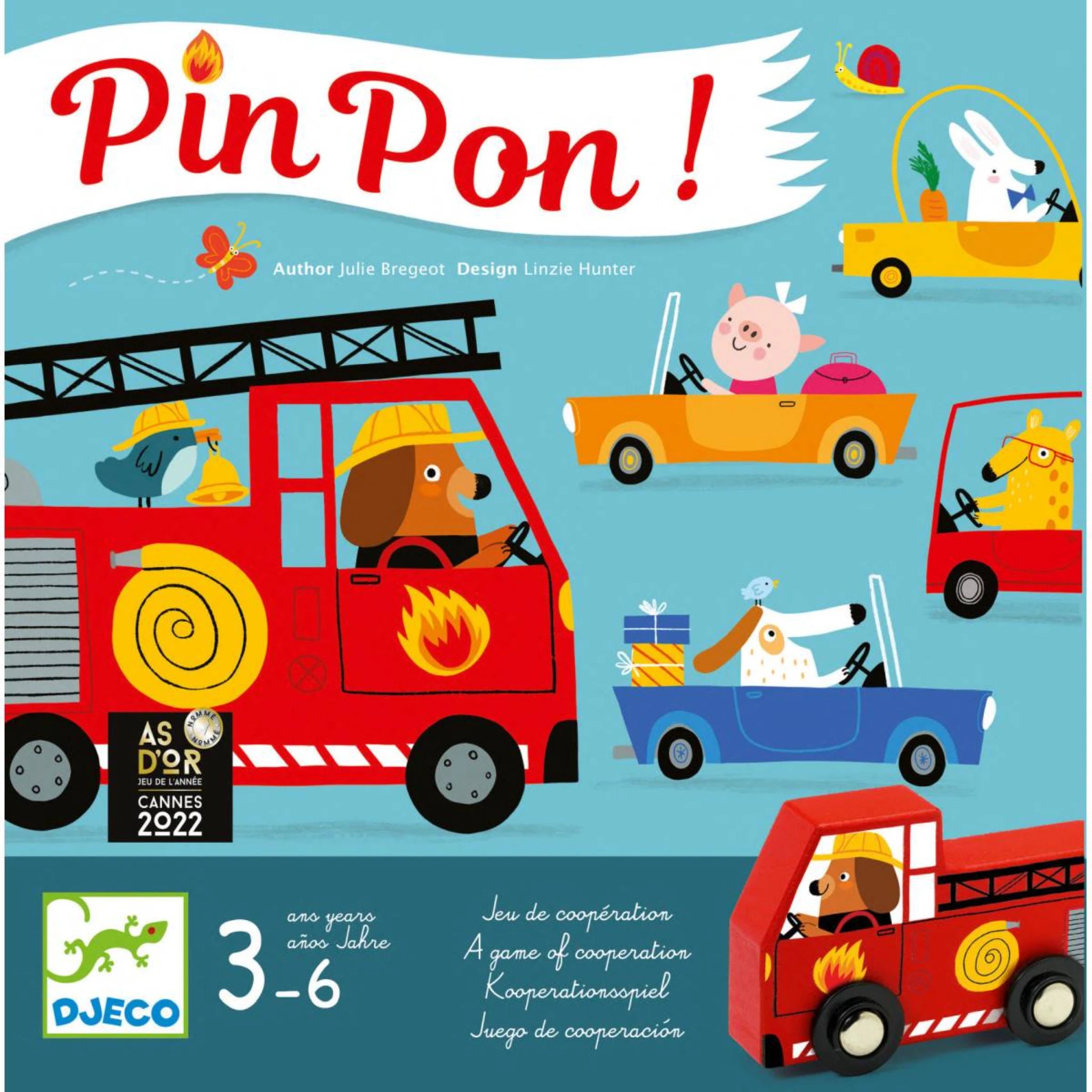 Djeco Kooperationsspiel „Pin Pon!“ ab 3 Jahren – Feuerwehrspiel für Kinder