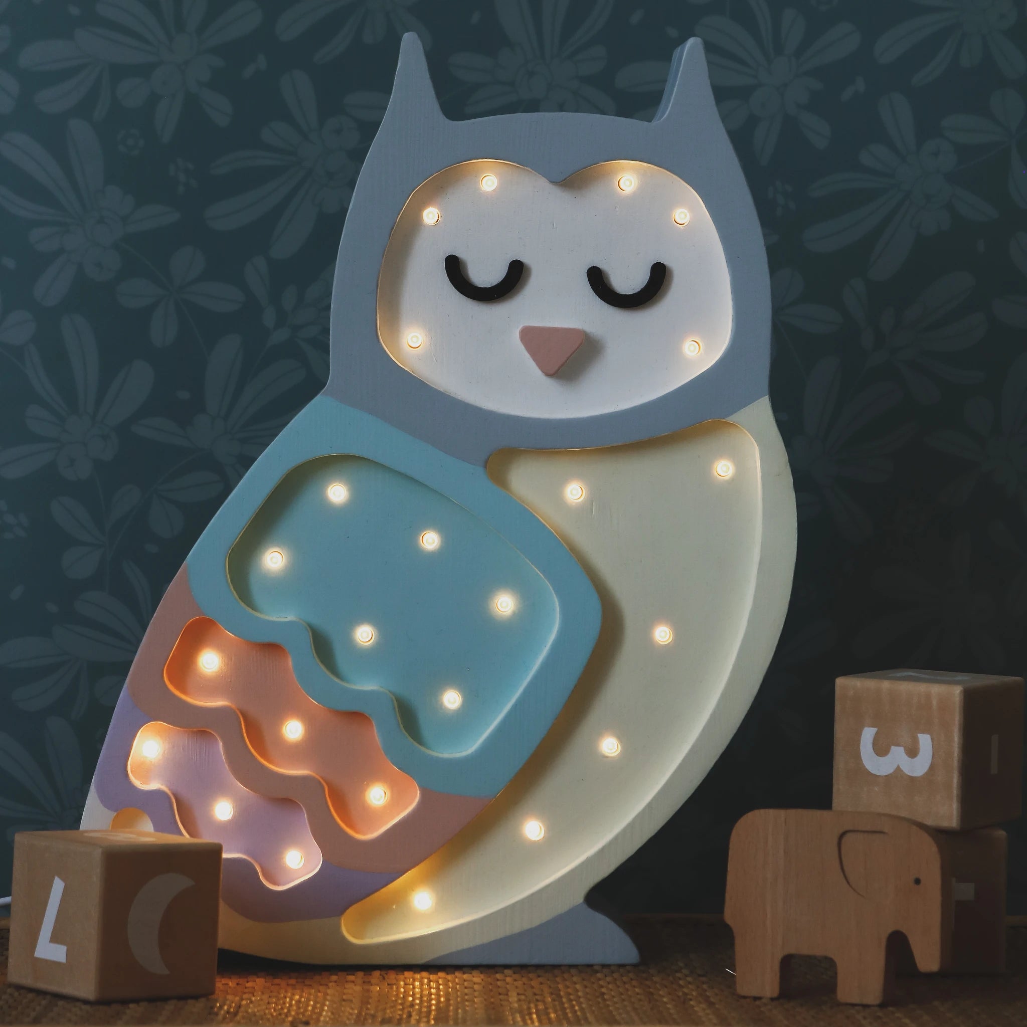 Holzlampe Eule Pastell - Little Lights