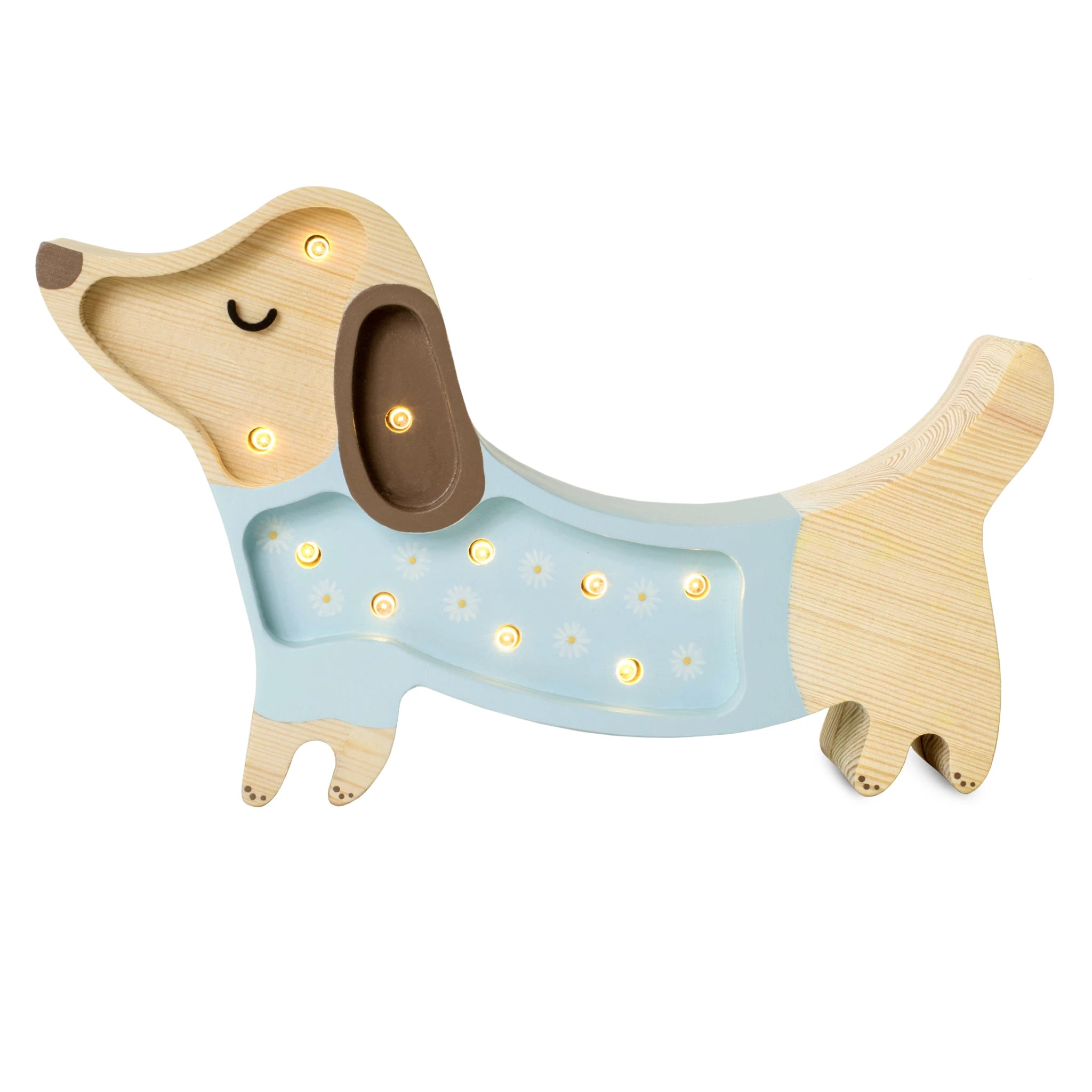 Holzlampe Hund Blumen mini, blau - Little Lights