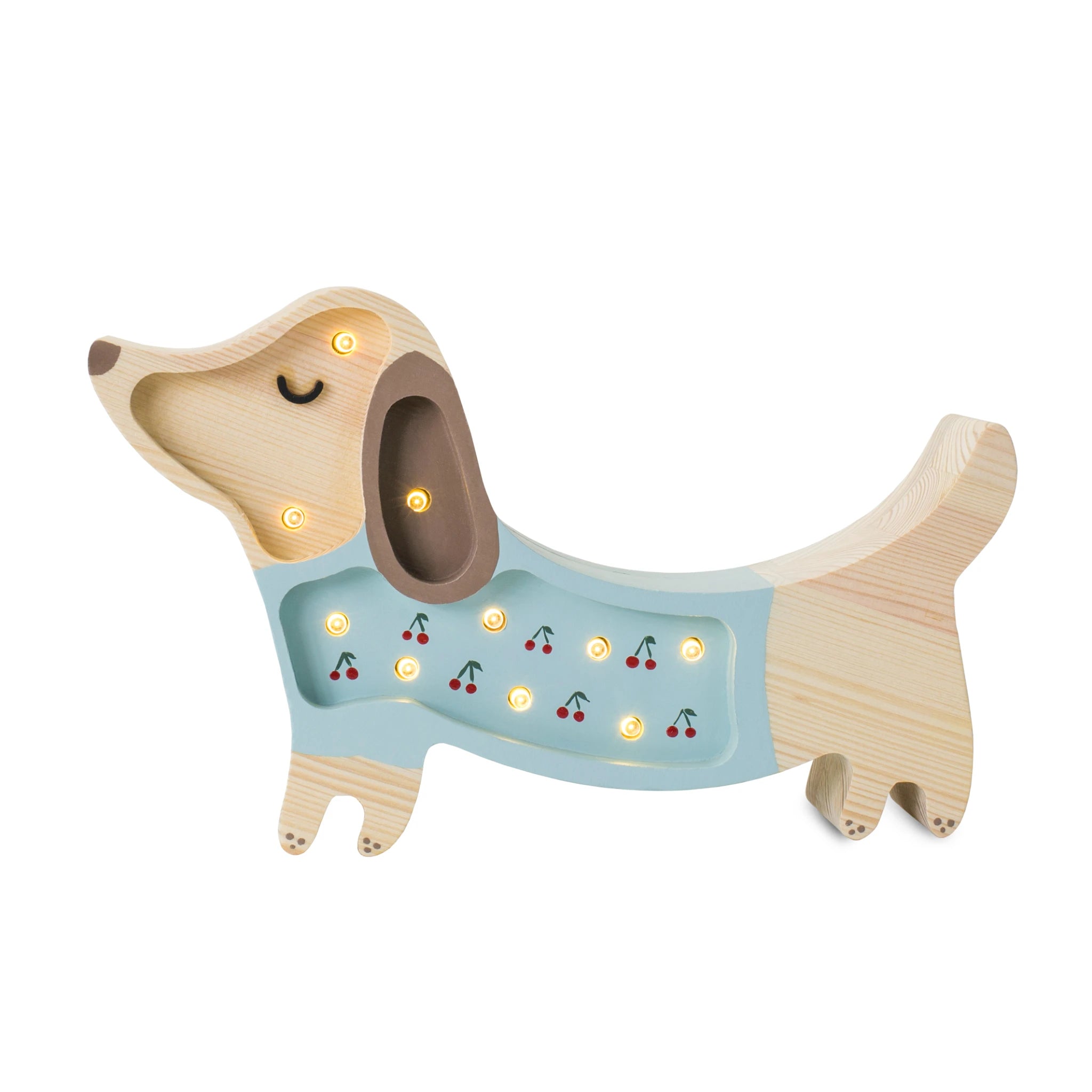 Holzlampe Hund Kirschen mini, blau - Little Lights