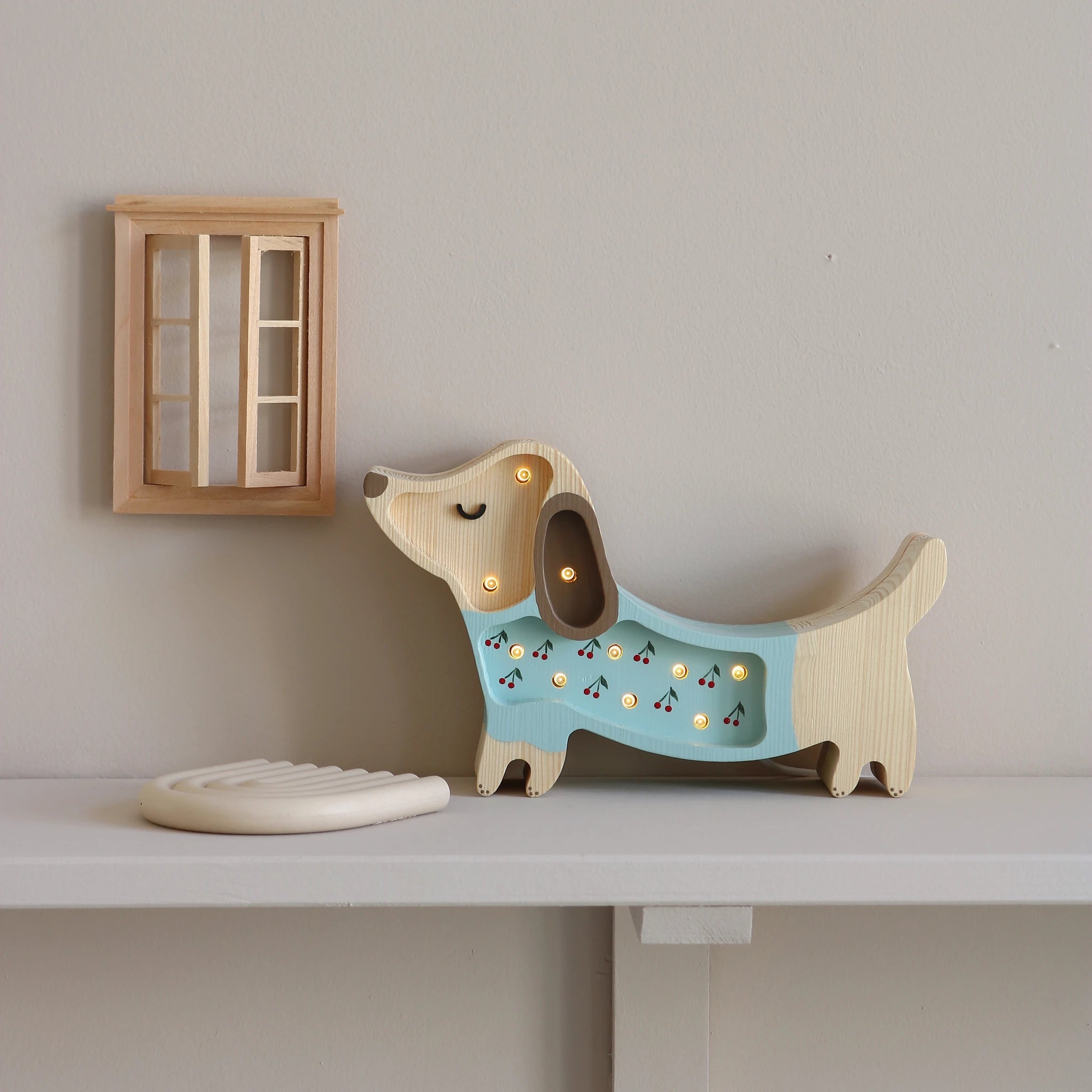 Holzlampe Hund Kirschen mini, blau - Little Lights
