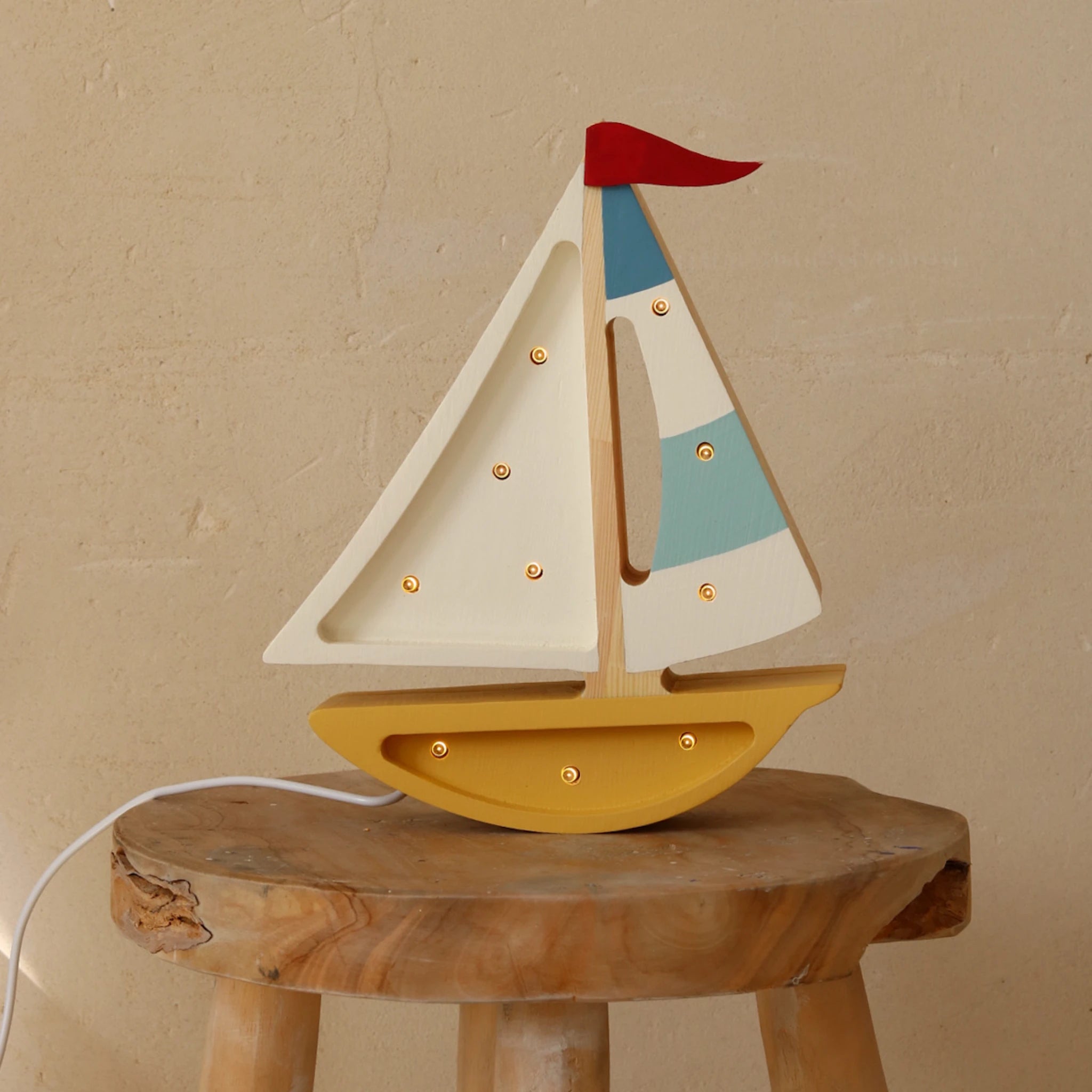 Holzlampe Segelboot gelb - Little Lights