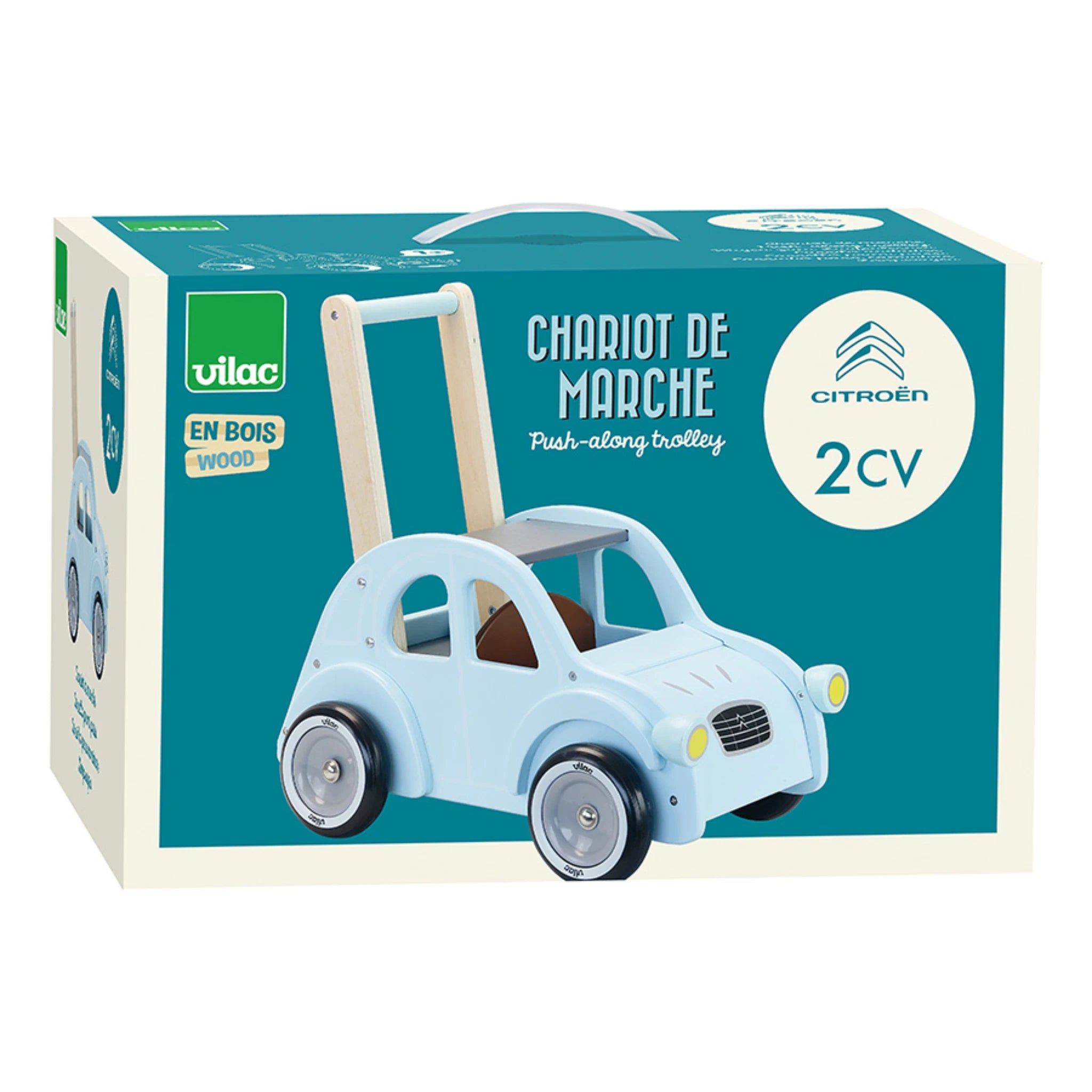 Vilac Lauflernwagen 2CV – Holz-Schiebewagen Citroën ab 1 Jahr