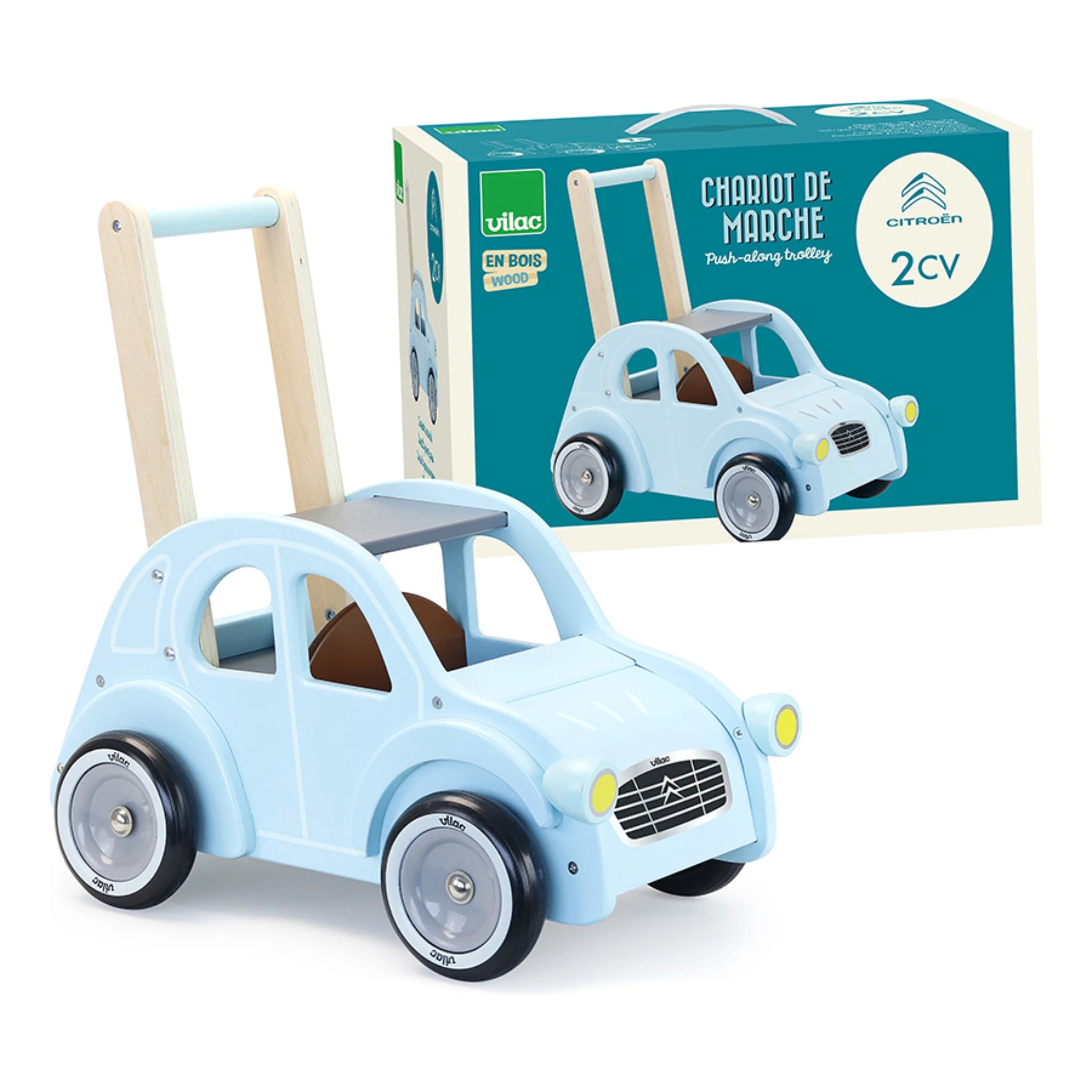 Vilac Lauflernwagen 2CV – Holz-Schiebewagen Citroën ab 1 Jahr