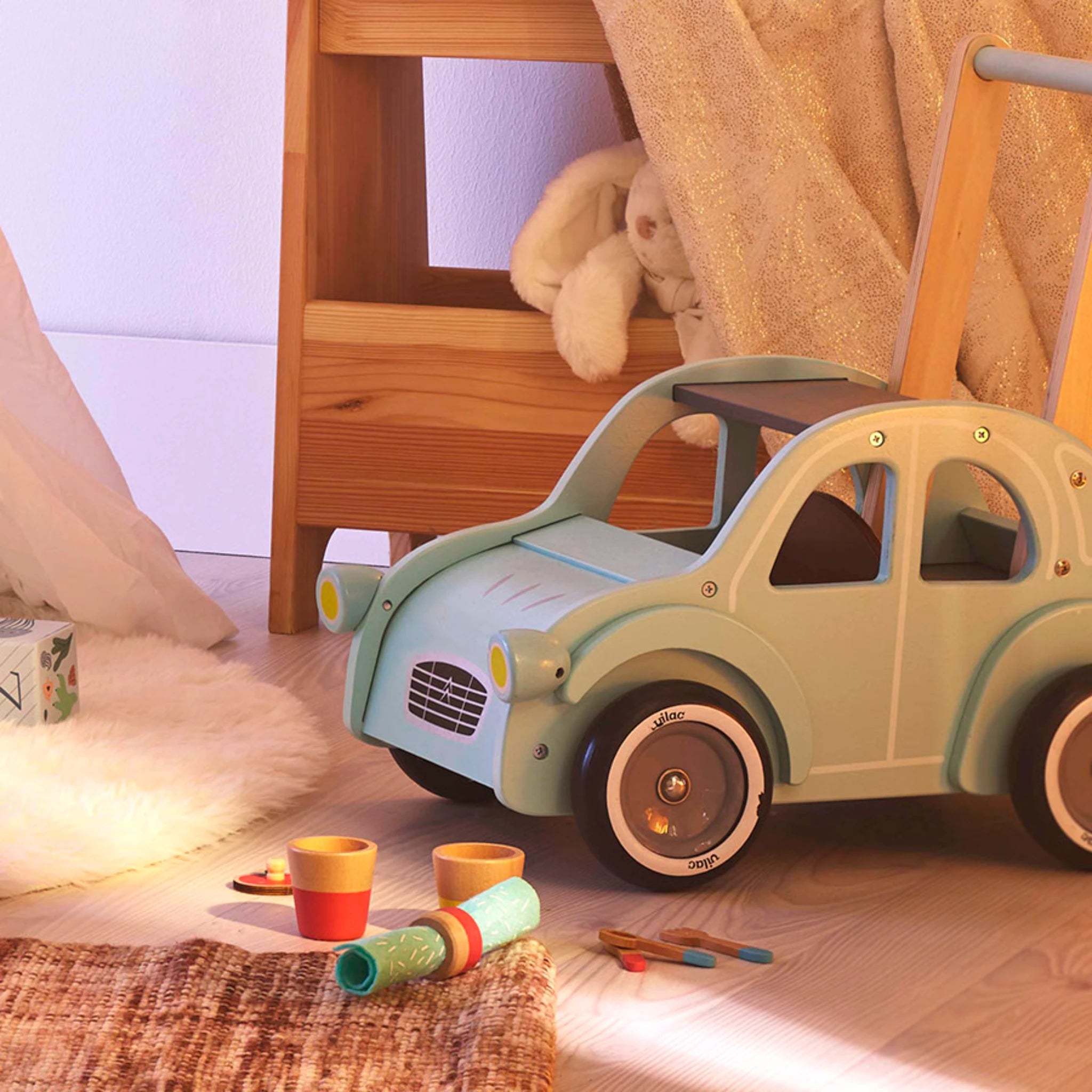 Vilac Lauflernwagen 2CV – Holz-Schiebewagen Citroën ab 1 Jahr