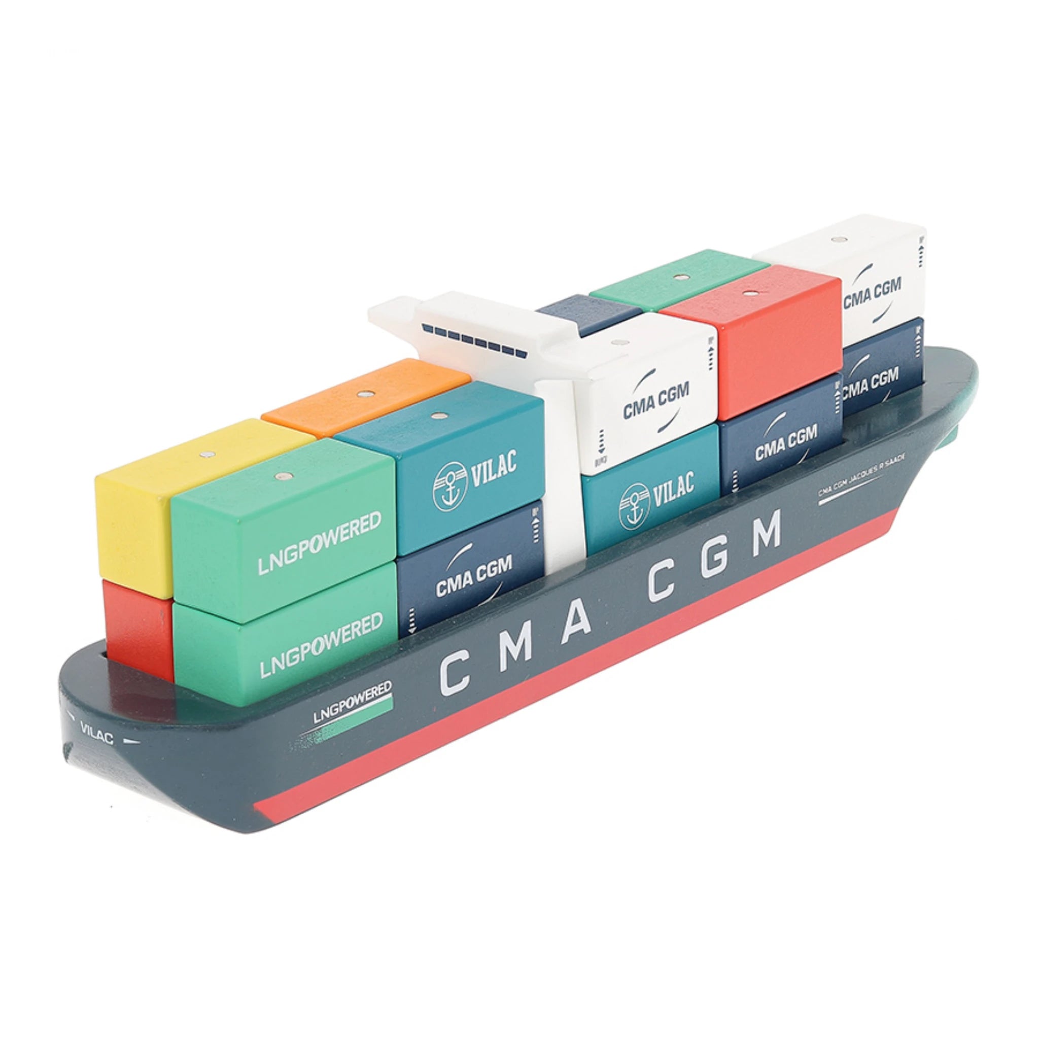 Vilac Containerschiff CMA CGM – Holzspielzeug ab 3 Jahren mit Containern