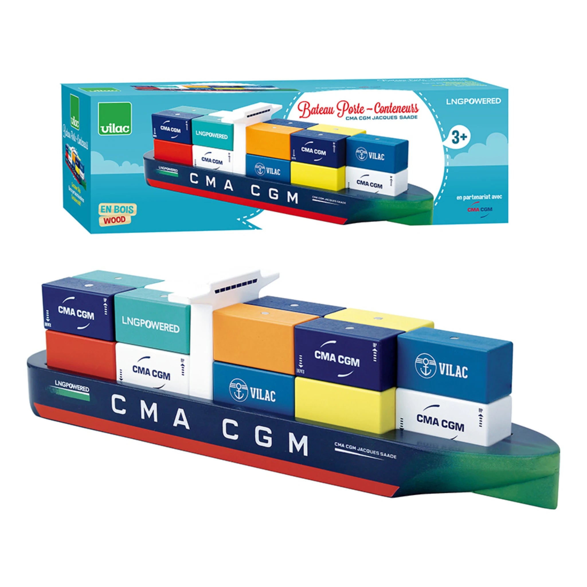 Vilac Containerschiff CMA CGM – Holzspielzeug ab 3 Jahren mit Containern