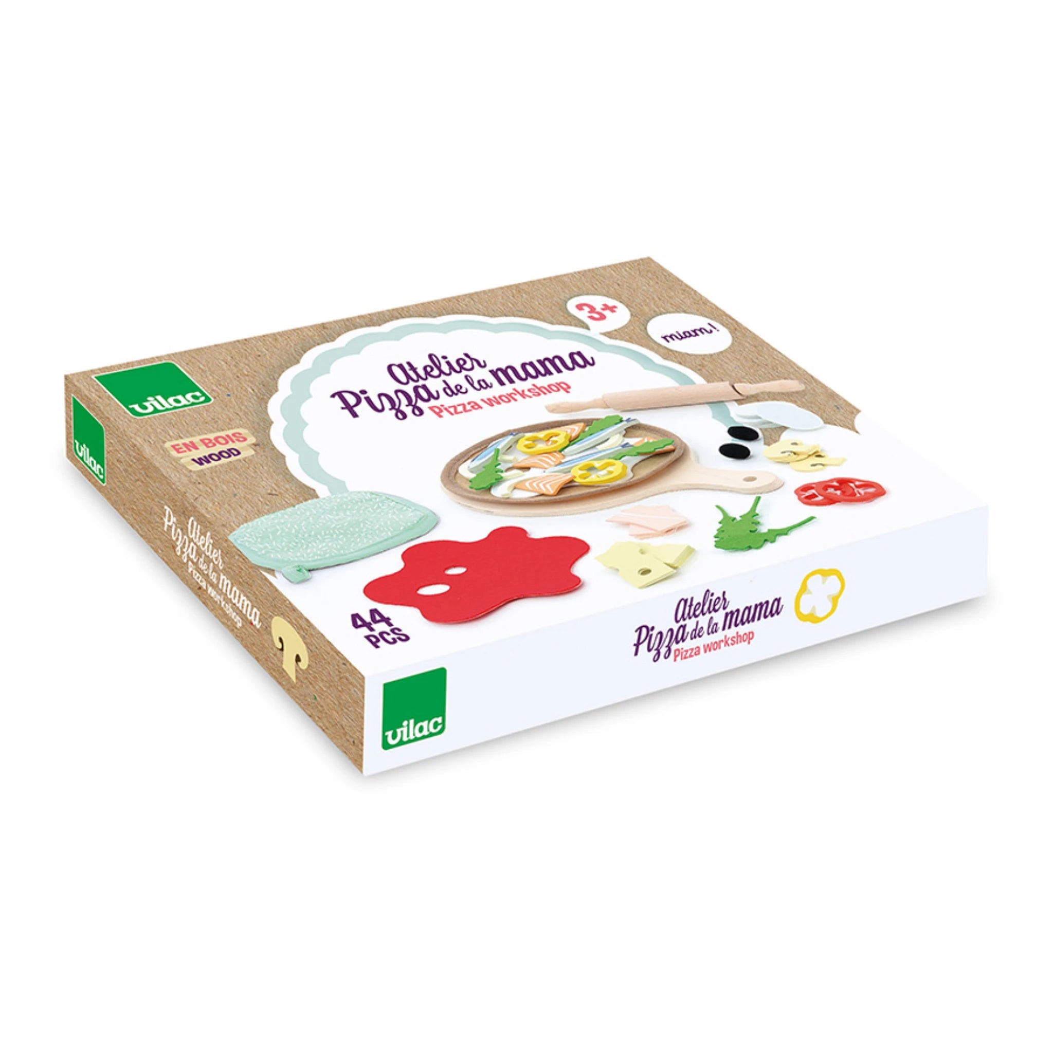 Vilac Pizza-Set aus Holz – Atelier „Pizza de la mama“ ab 3 Jahren