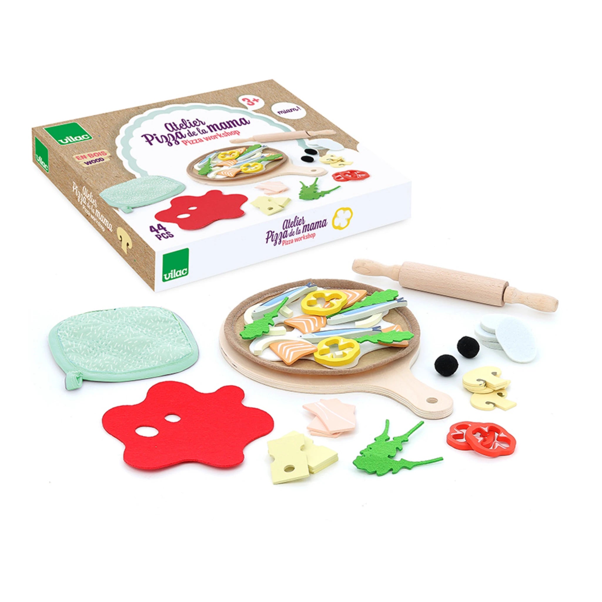 Vilac Pizza-Set aus Holz – Atelier „Pizza de la mama“ ab 3 Jahren