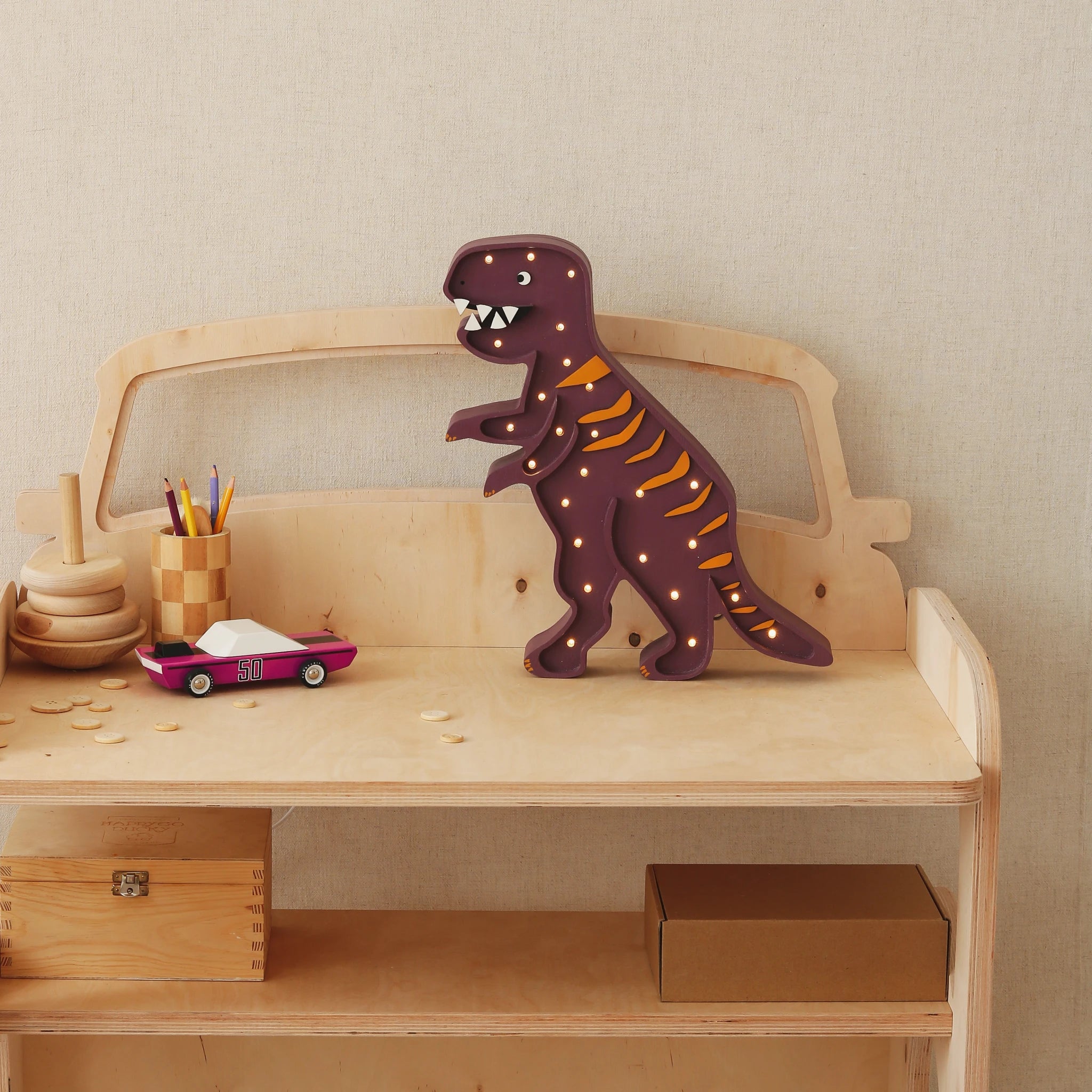 Holzlampe T-Rex Maroon Jane - Little Lights