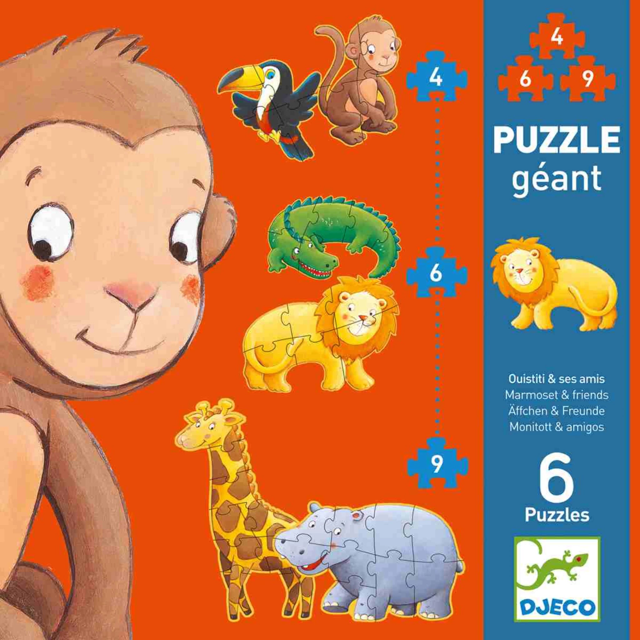 Riesenpuzzle: Dschungeltiere - 4,6,9 Teile - Djeco