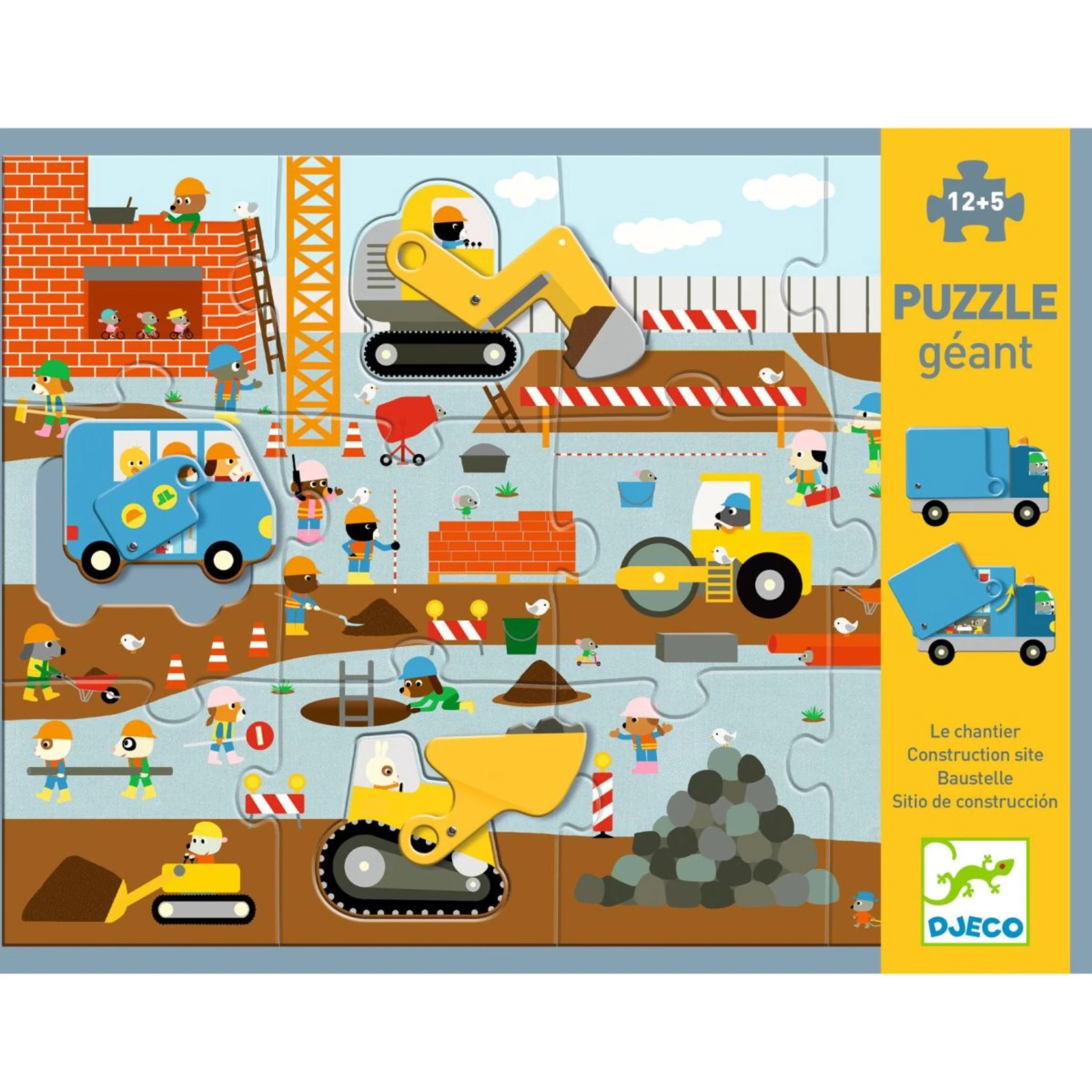 Bodenpuzzle: Baustelle - 12 + 5 Teile - Djeco