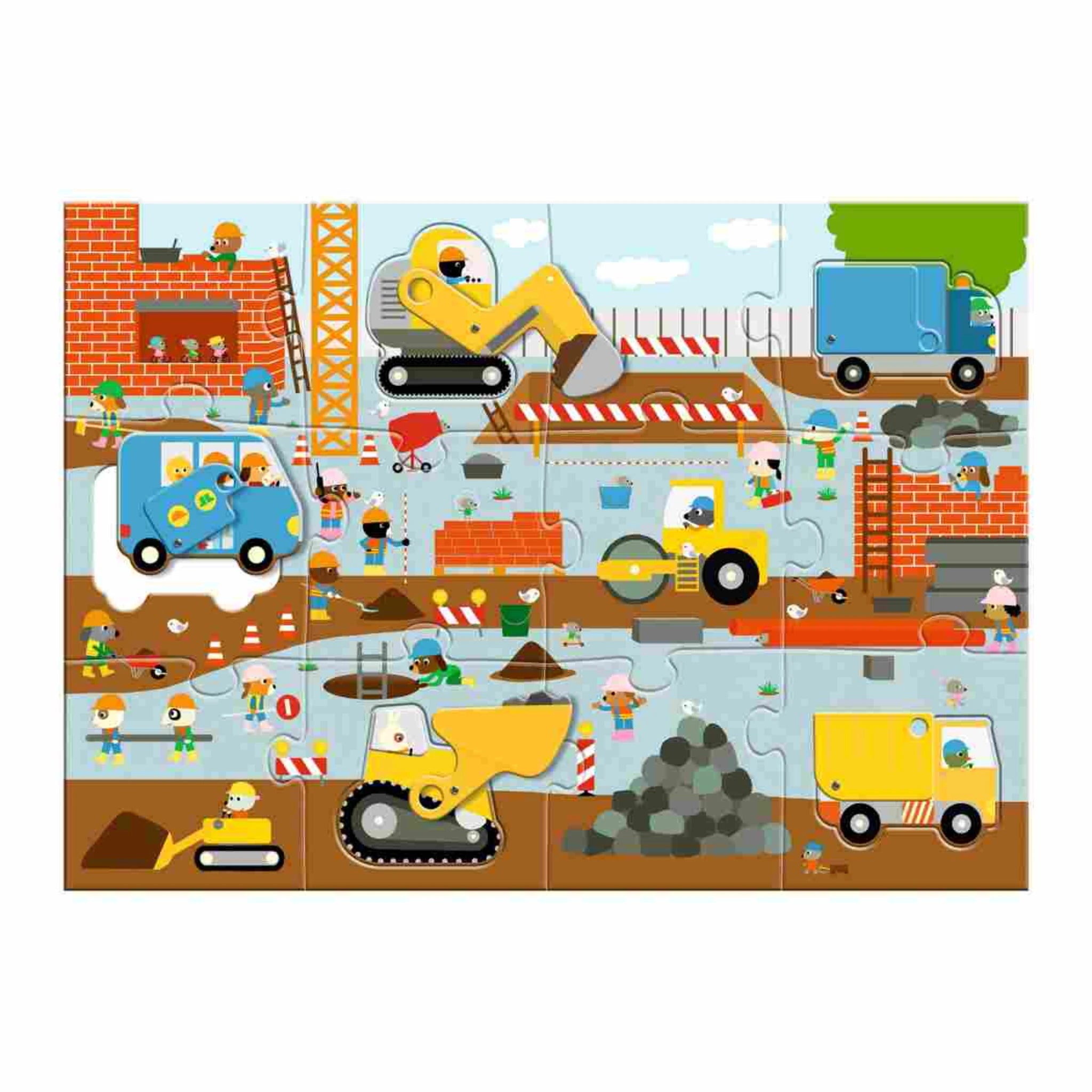 Bodenpuzzle: Baustelle - 12 + 5 Teile - Djeco