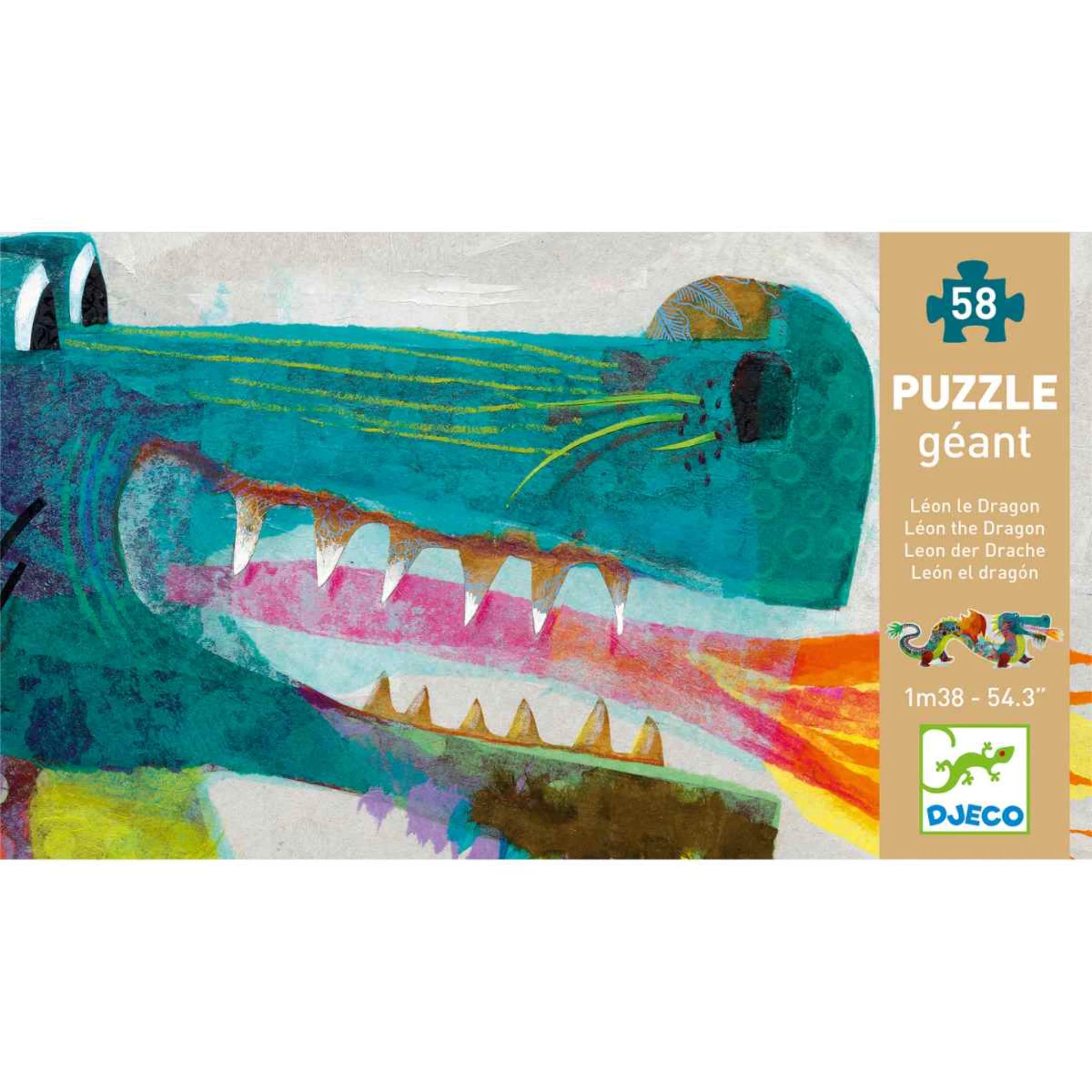 Djeco Riesenpuzzle „Léon der Drache“ – 58 Teile, 138 cm lang für Kinder ab 5 Jahren