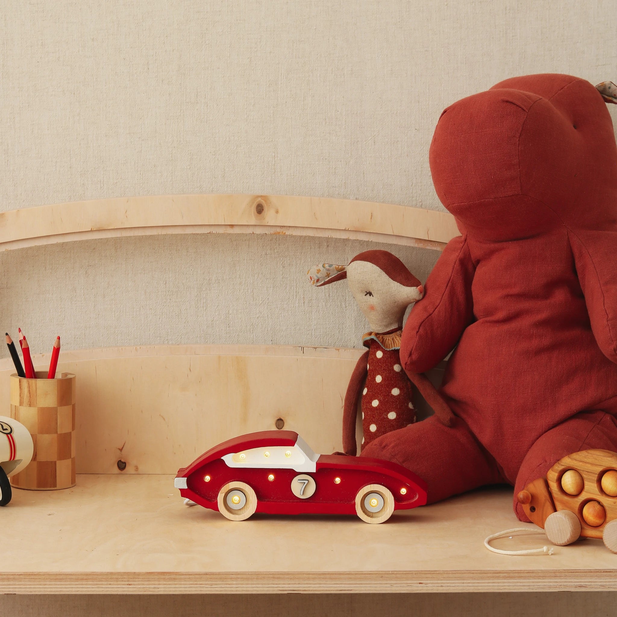 Holzlampe Rennwagen rot mini - Little Lights