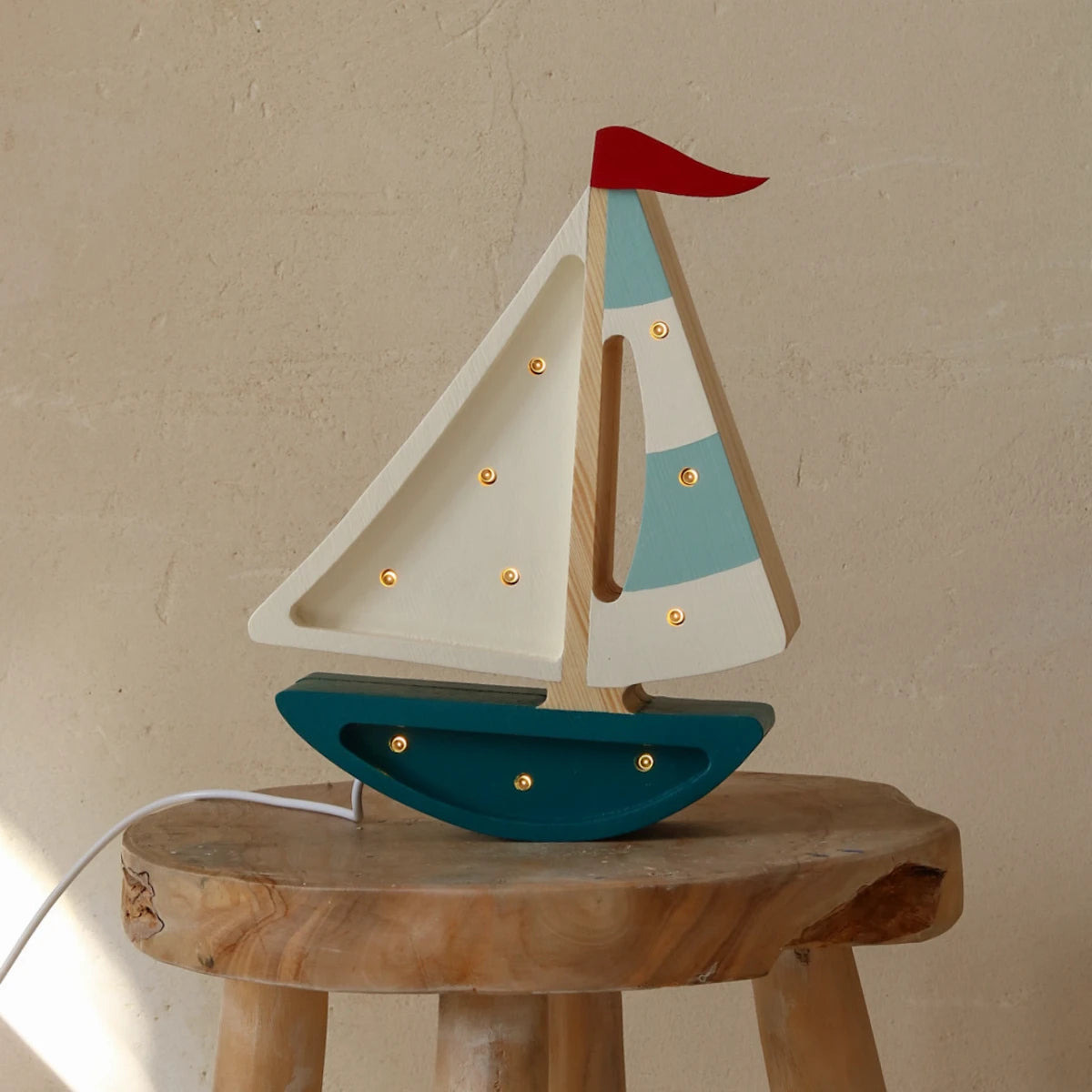 Holzlampe Segelschiff blau - Little Lights