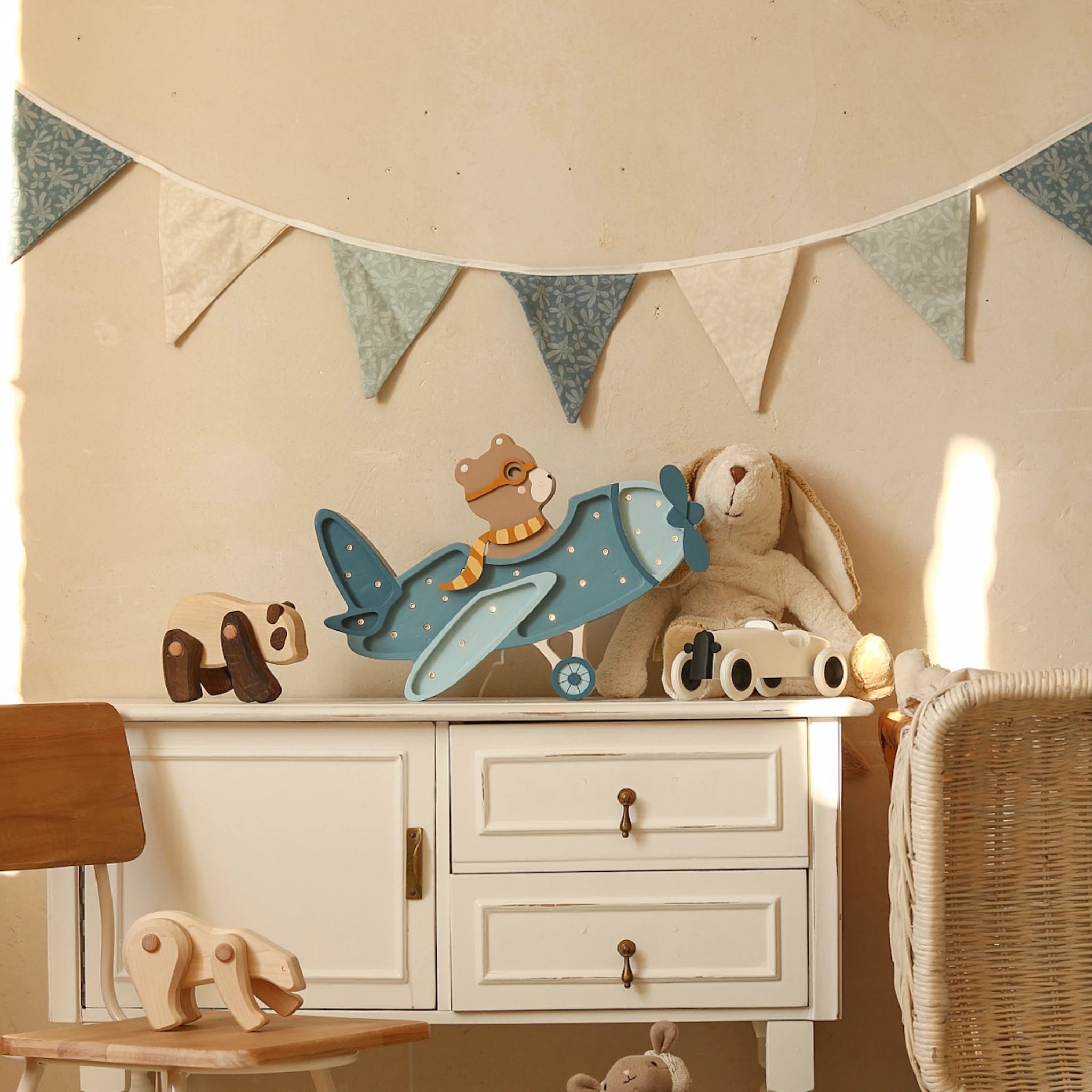 Holzlampe Vintage Flugzeug blau - Little Lights