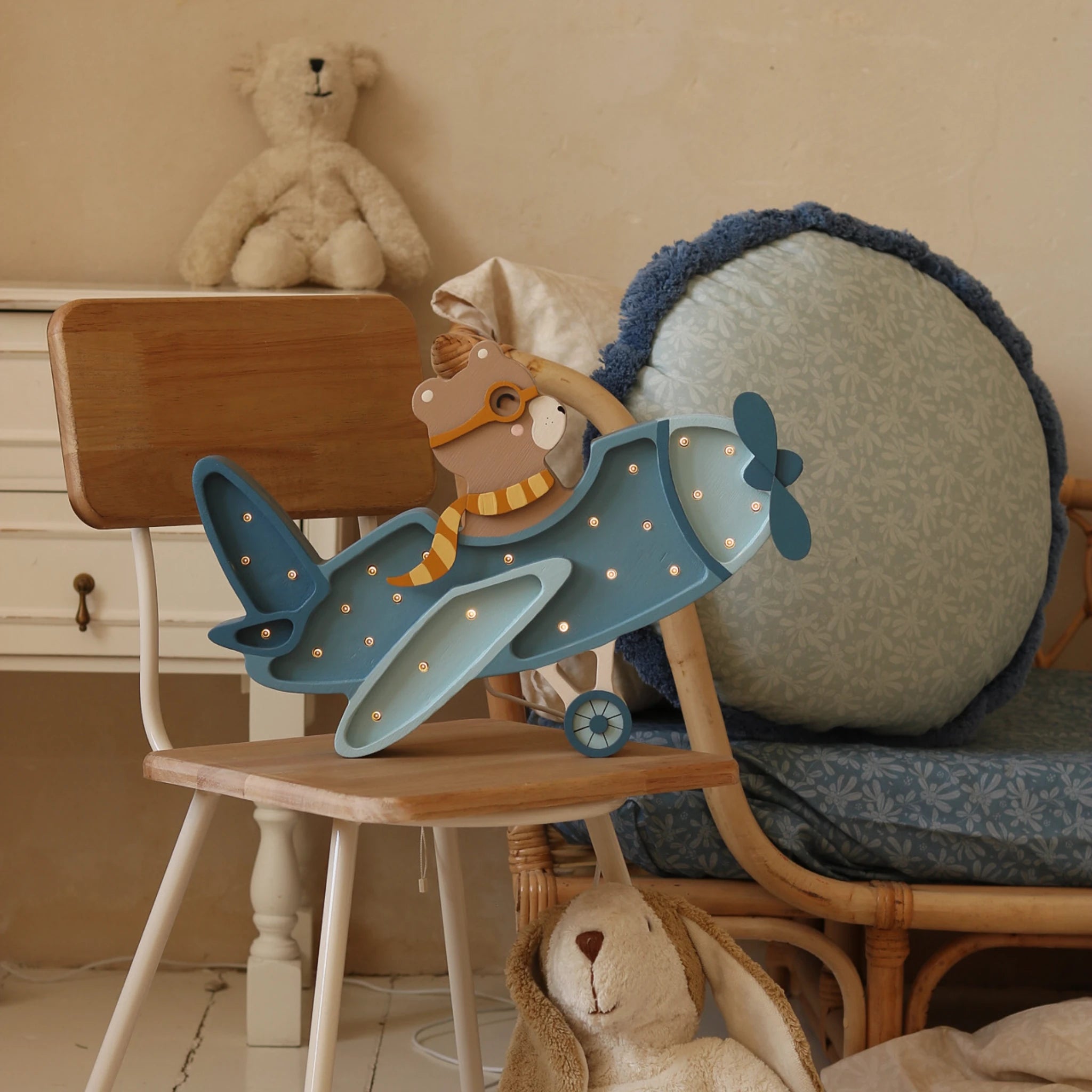 Holzlampe Vintage Flugzeug blau - Little Lights